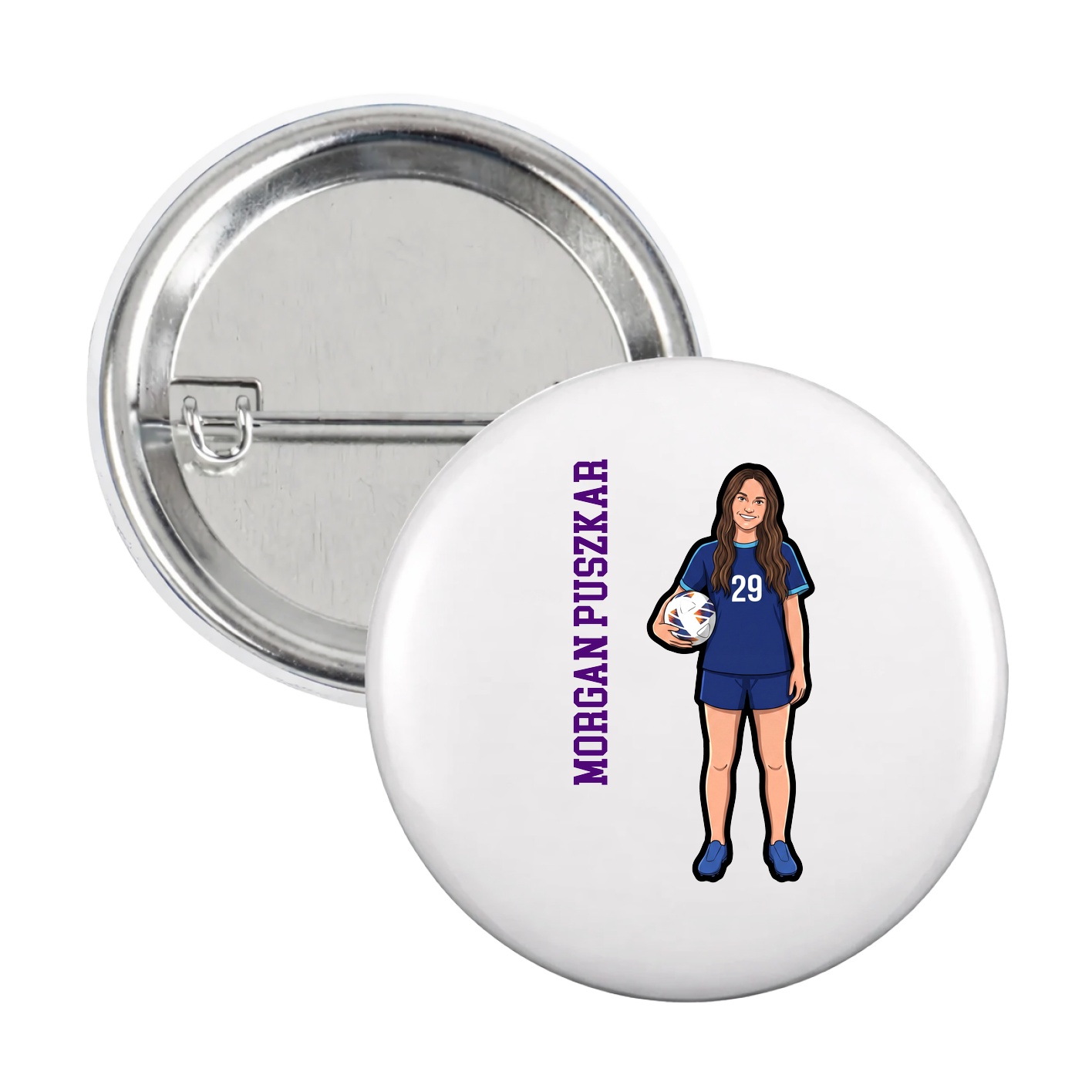 Game Day Button — Name Vertical in White