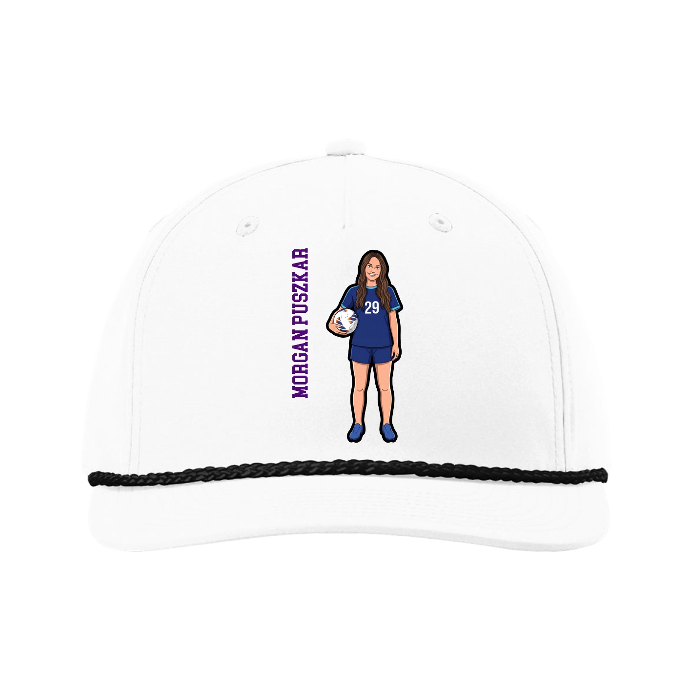 Five-Panel Classic Rope Cap — Name Vertical in White