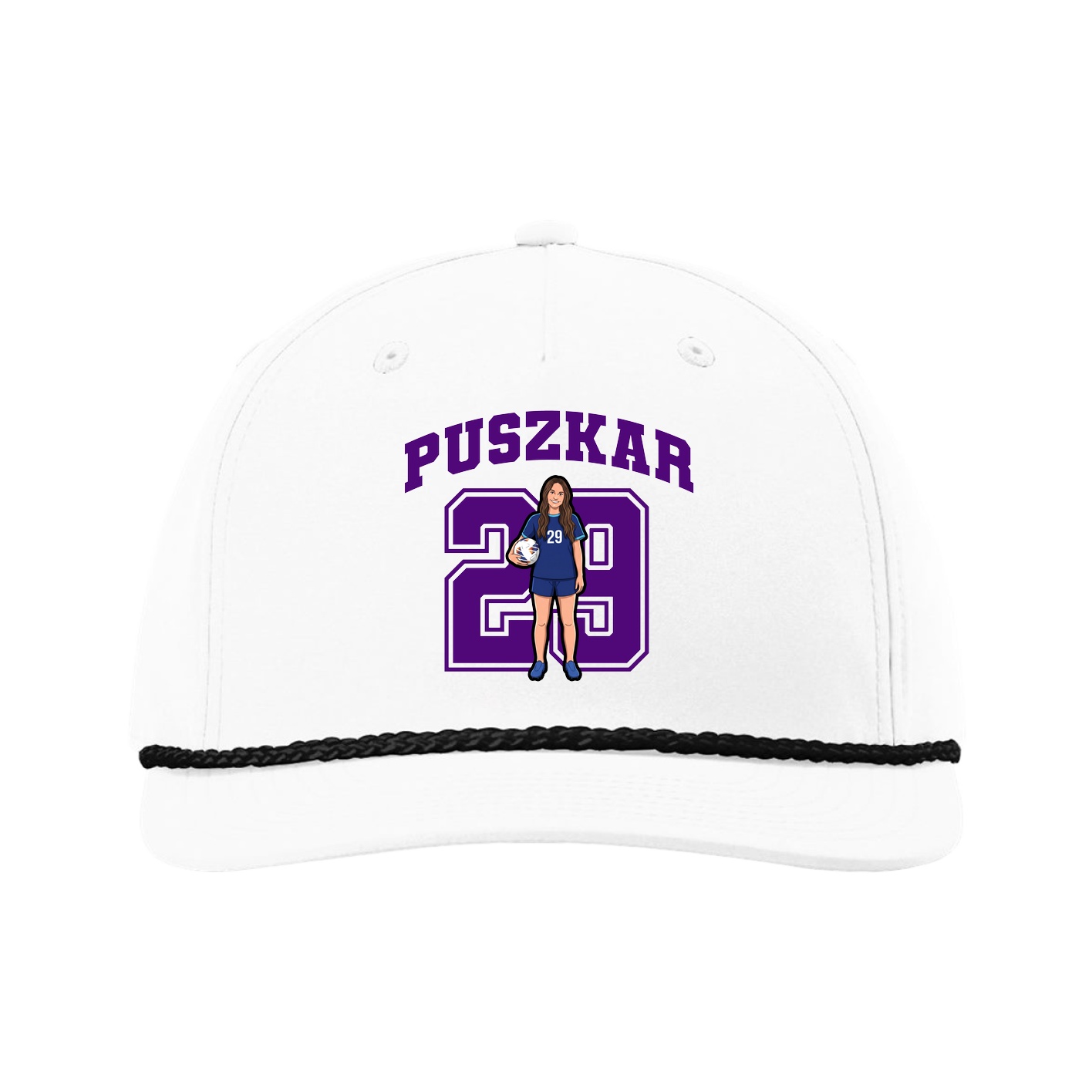 Five-Panel Classic Rope Cap — Number in White