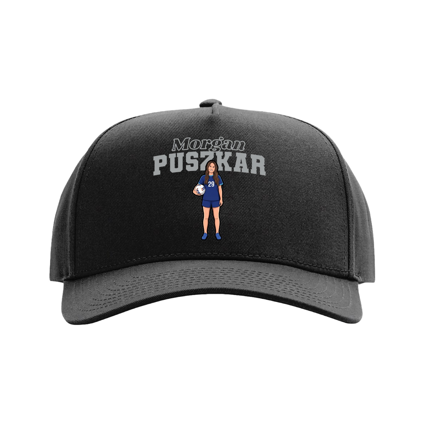 Full Fabric Five-Panel Champ Cap — Name Arch in Black