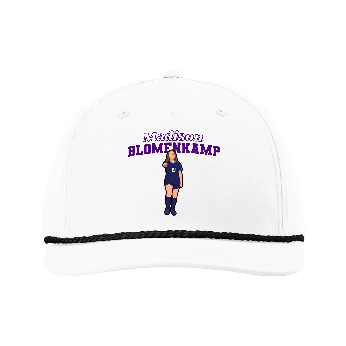 Five-Panel Classic Rope Cap — Name Arch in White