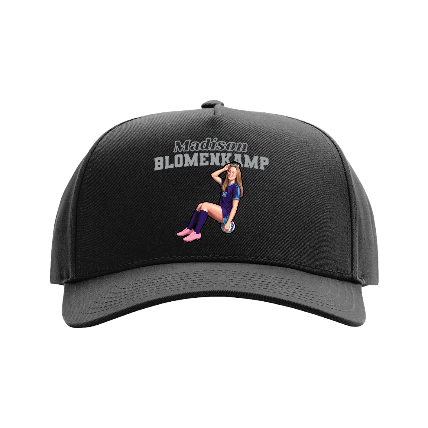 Full Fabric Five-Panel Champ Cap — Name Arch in Black