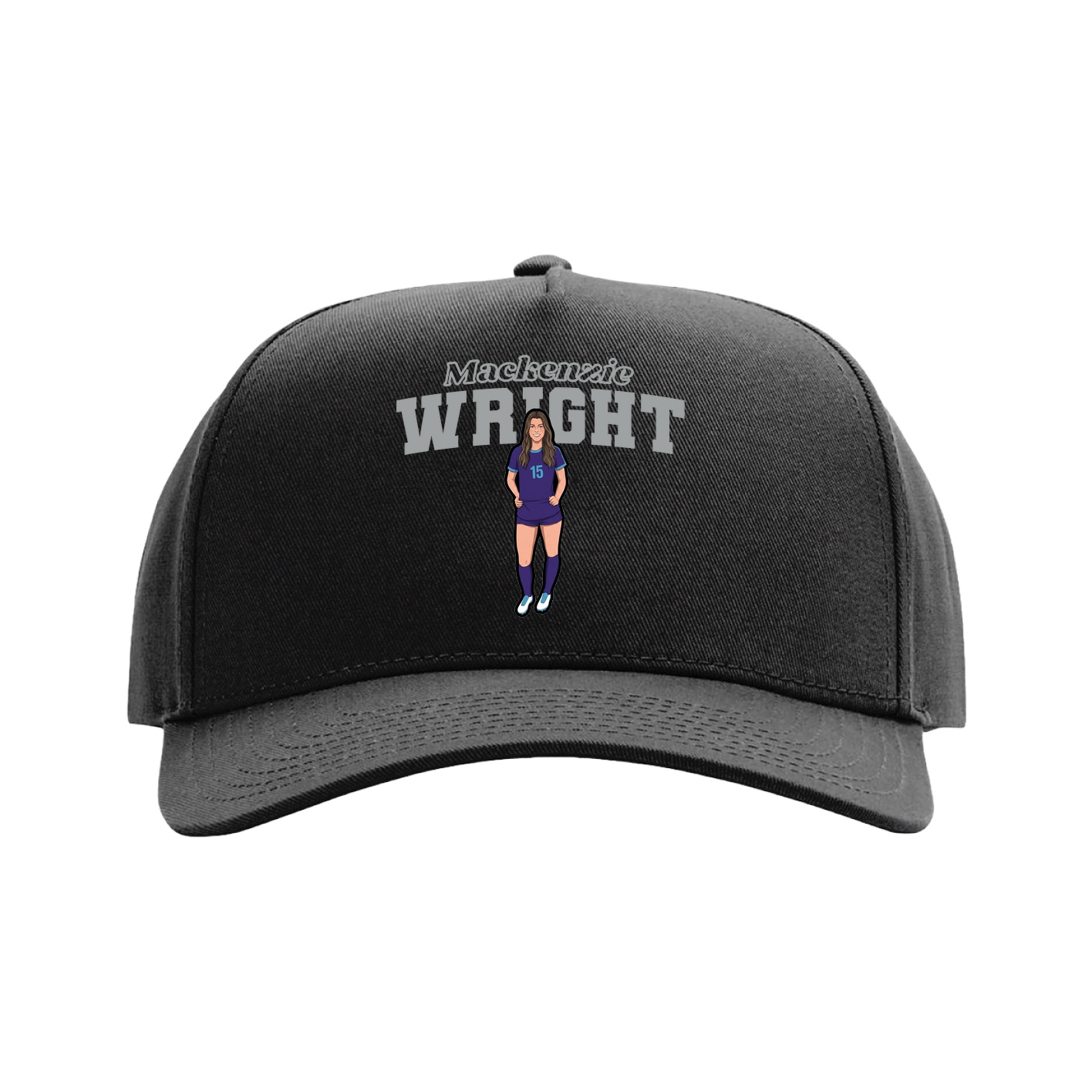 Full Fabric Five-Panel Champ Cap — Name Arch in Black