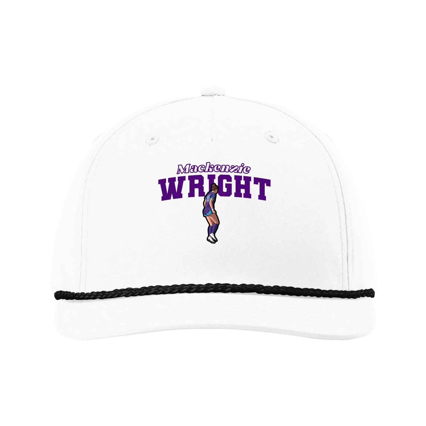 Five-Panel Classic Rope Cap — Name Arch in White