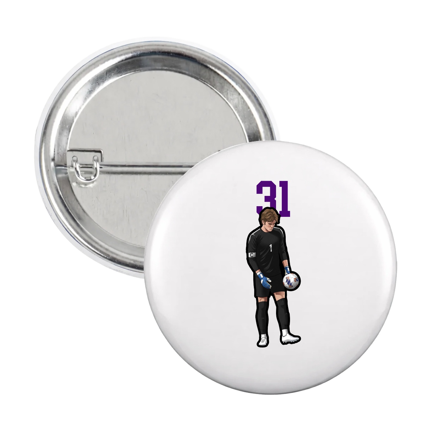 Game Day Button — Number Top in White