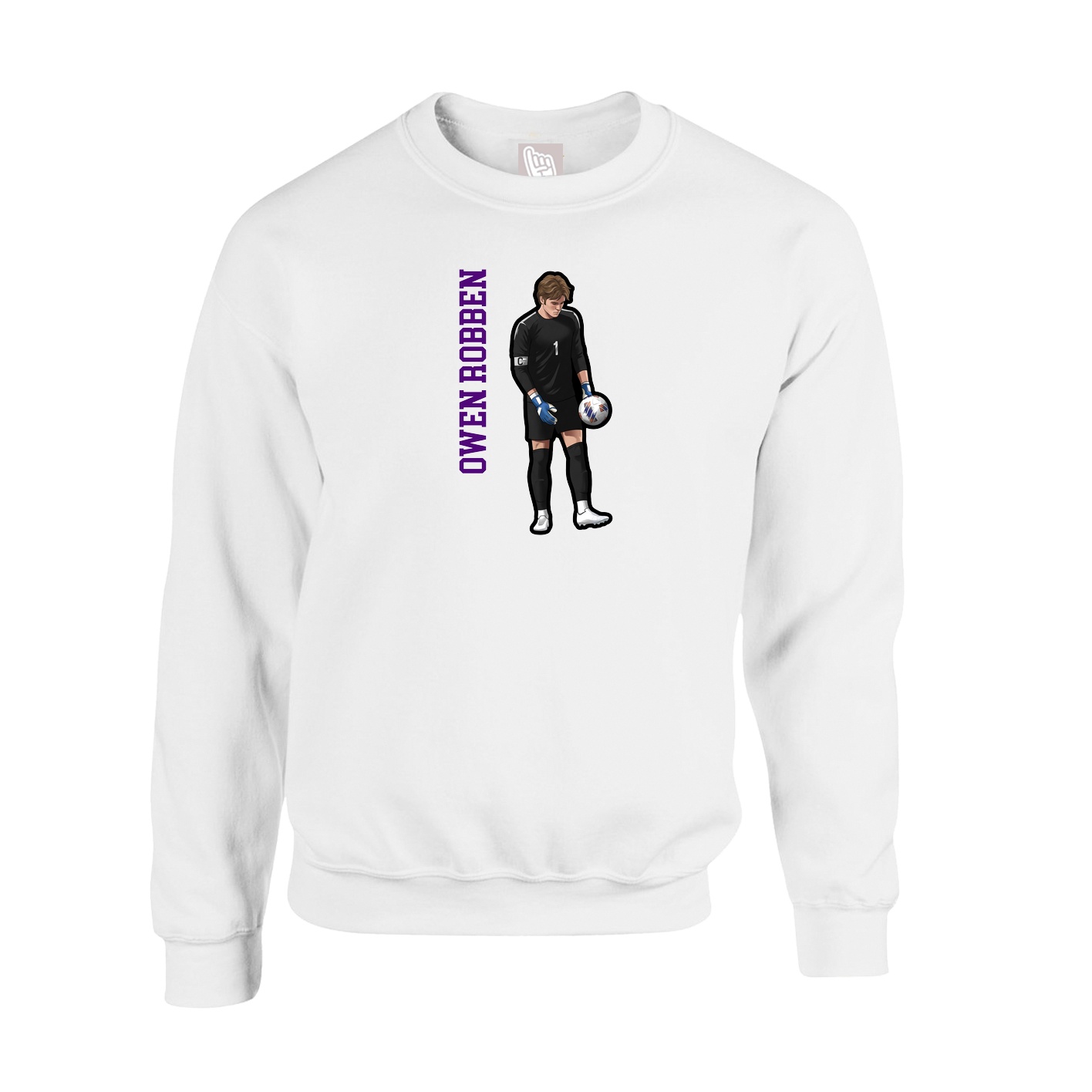 Fleece Crew — Name Vertical in White