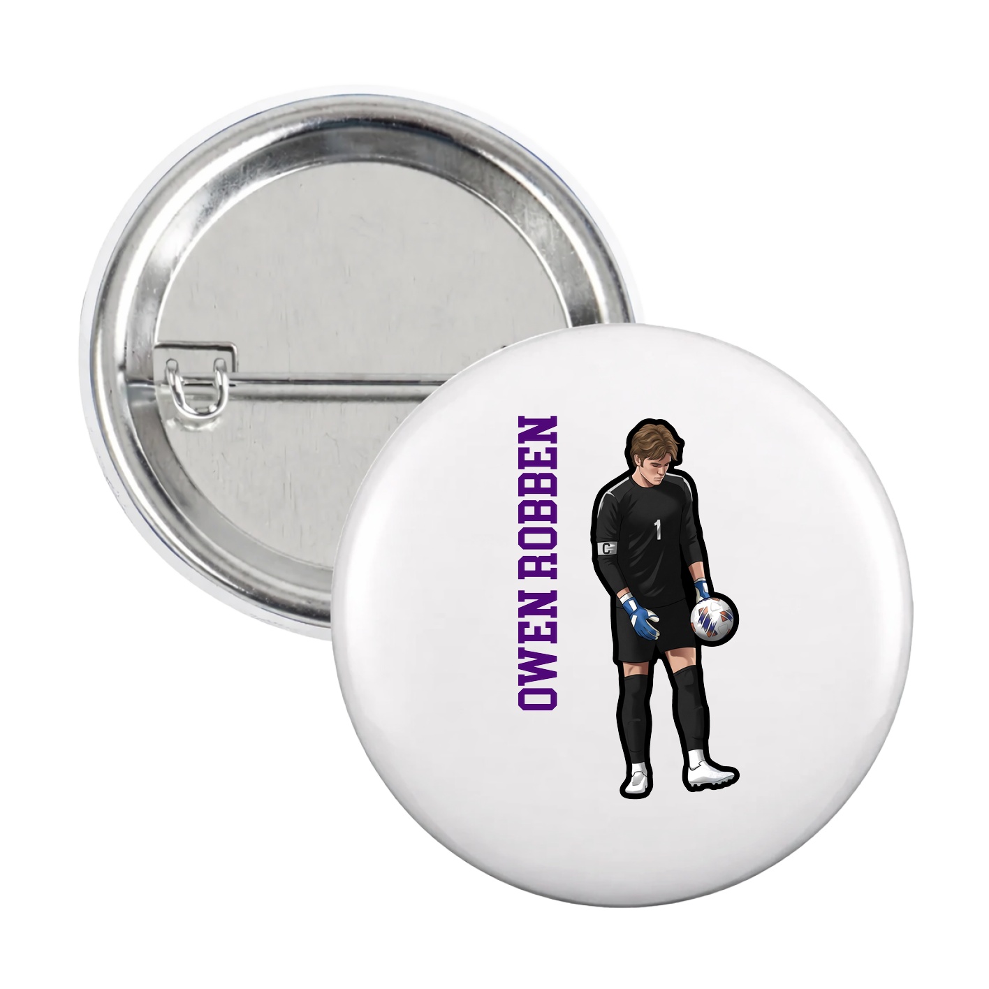 Game Day Button — Name Vertical in White
