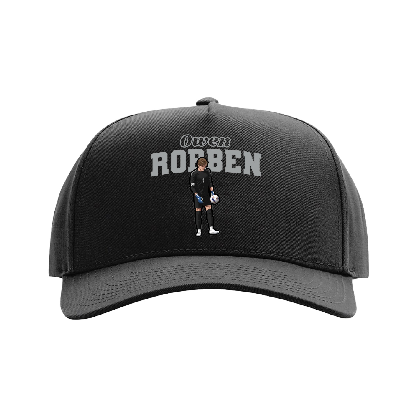 Full Fabric Five-Panel Champ Cap — Name Arch in Black