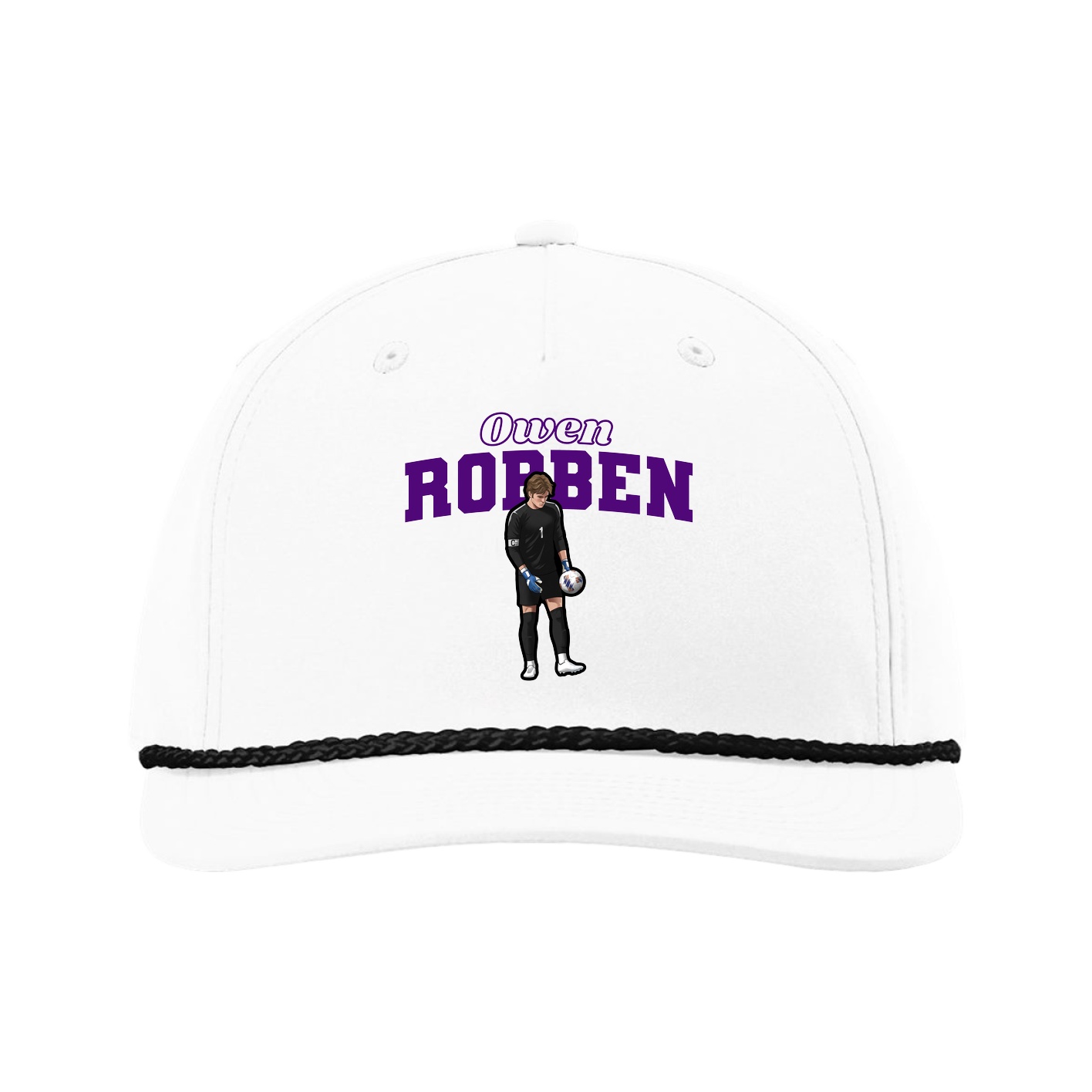 Five-Panel Classic Rope Cap — Name Arch in White