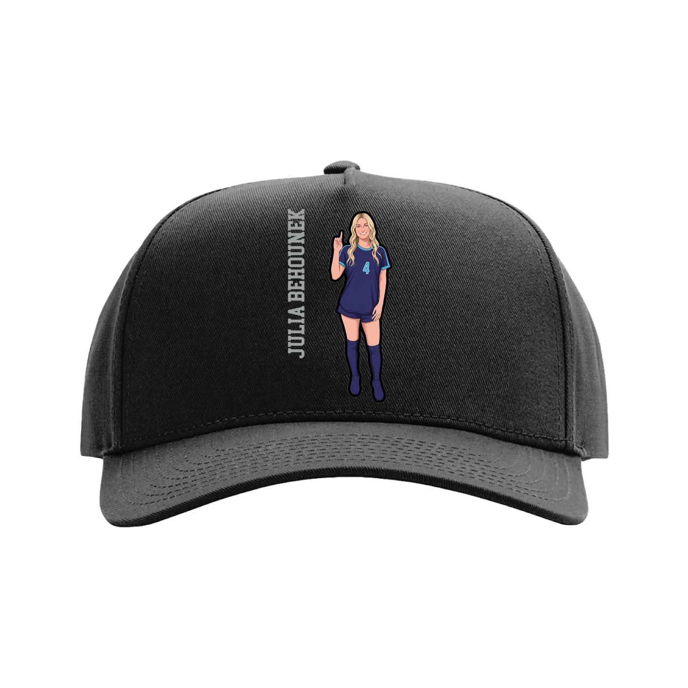 Full Fabric Five-Panel Champ Cap — Name Vertical in Black
