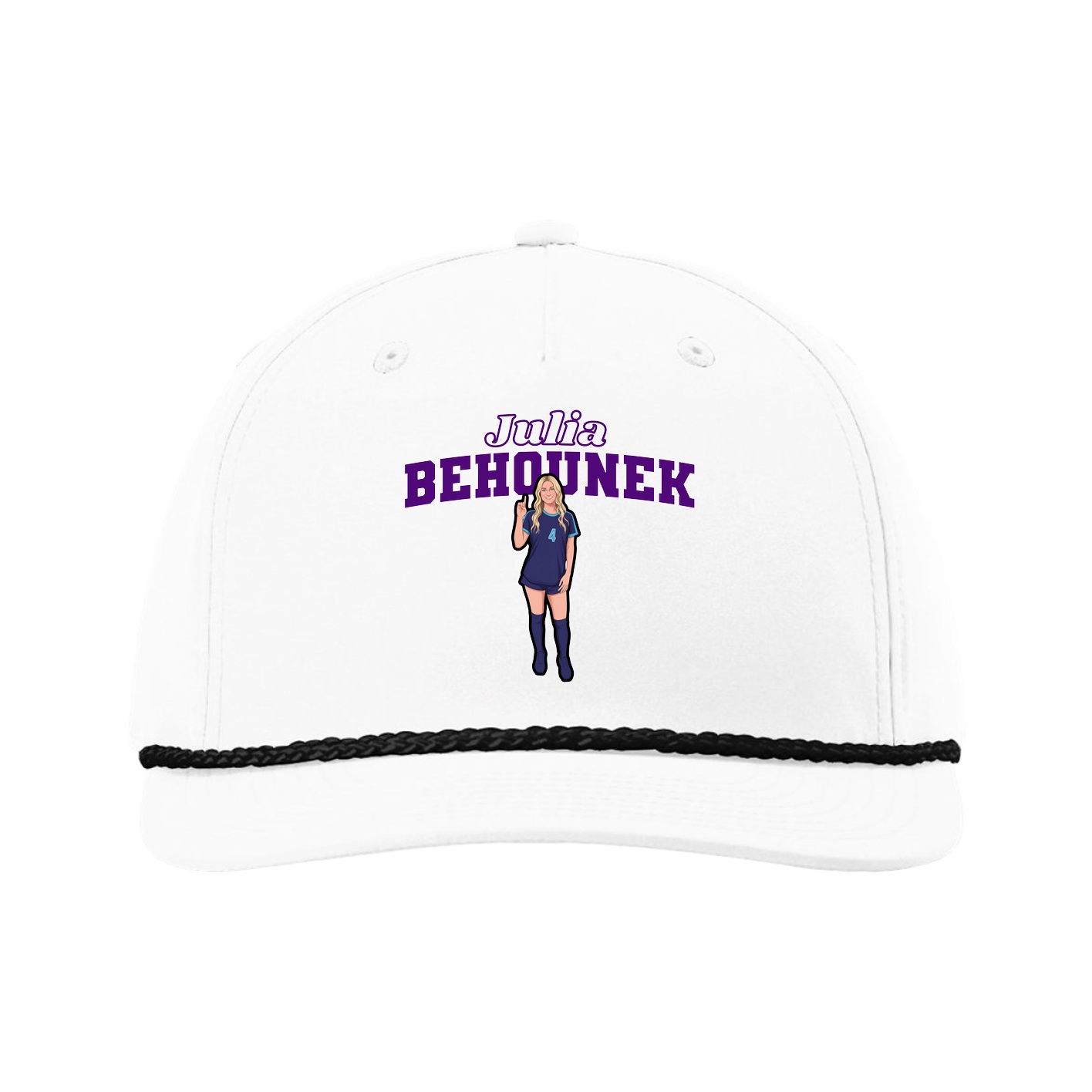 Five-Panel Classic Rope Cap — Name Arch in White
