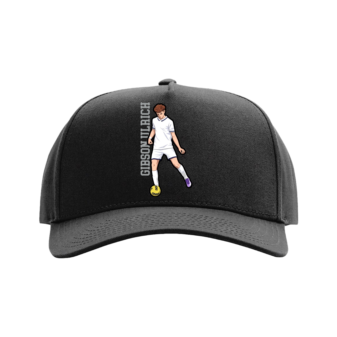 Full Fabric Five-Panel Champ Cap — Name Vertical in Black