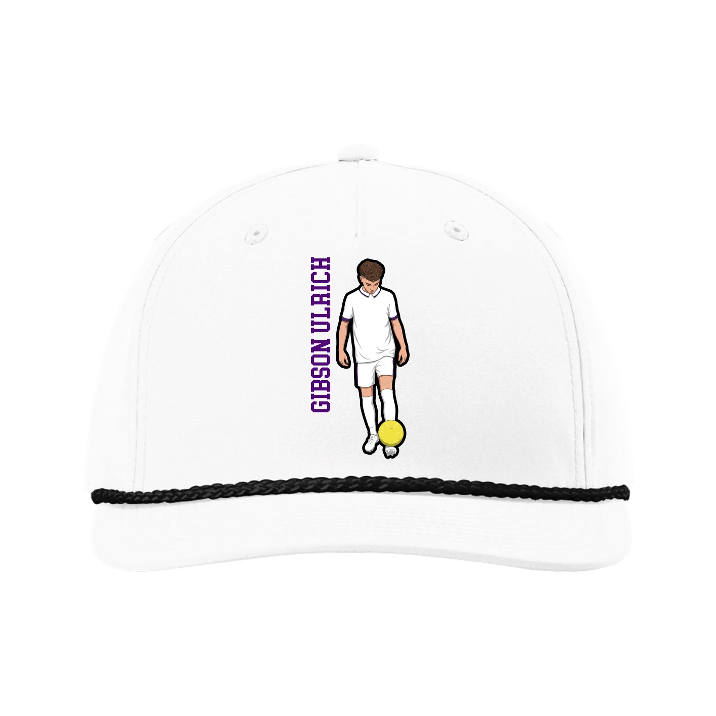 Five-Panel Classic Rope Cap — Name Vertical in White