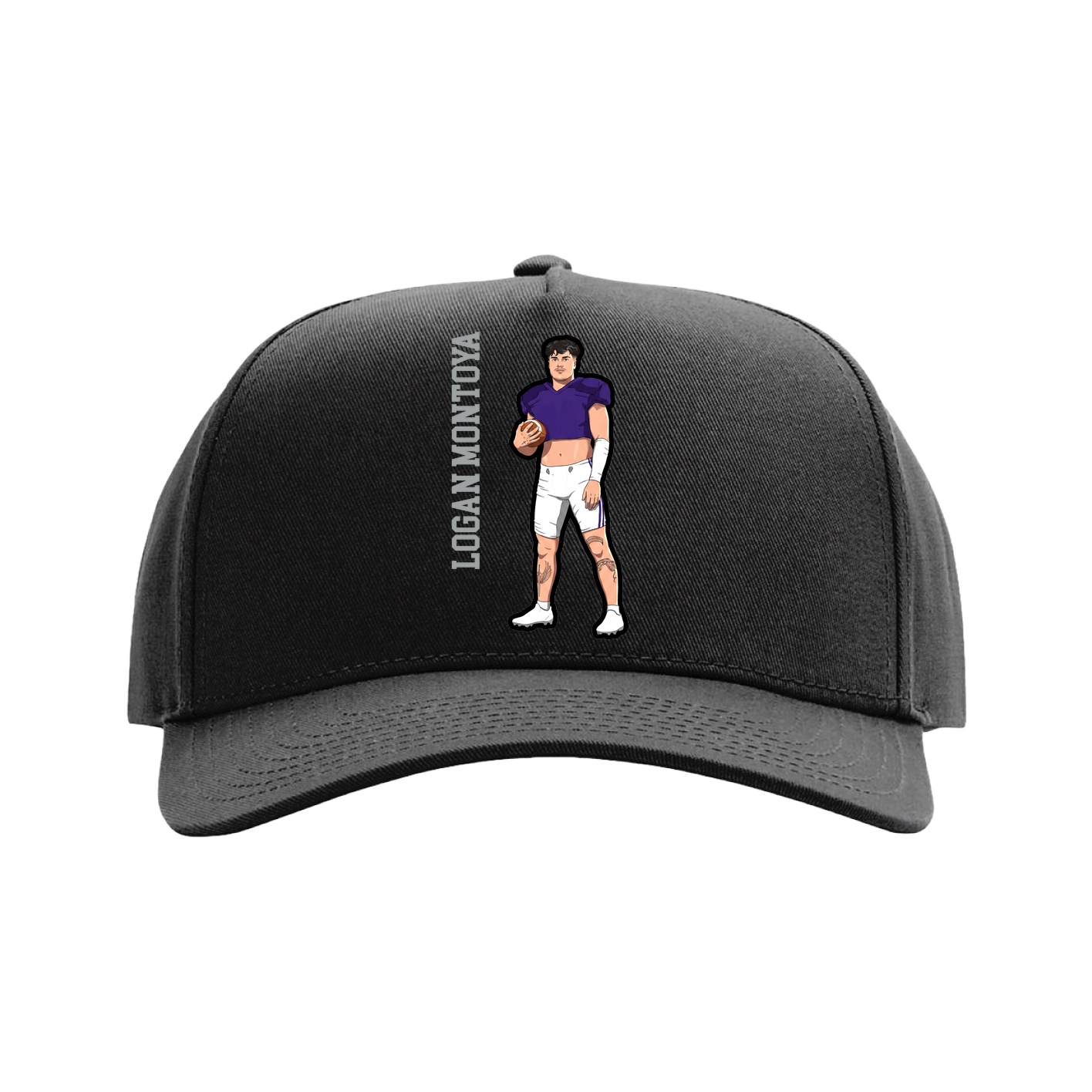 Full Fabric Five-Panel Champ Cap — Name Vertical in Black