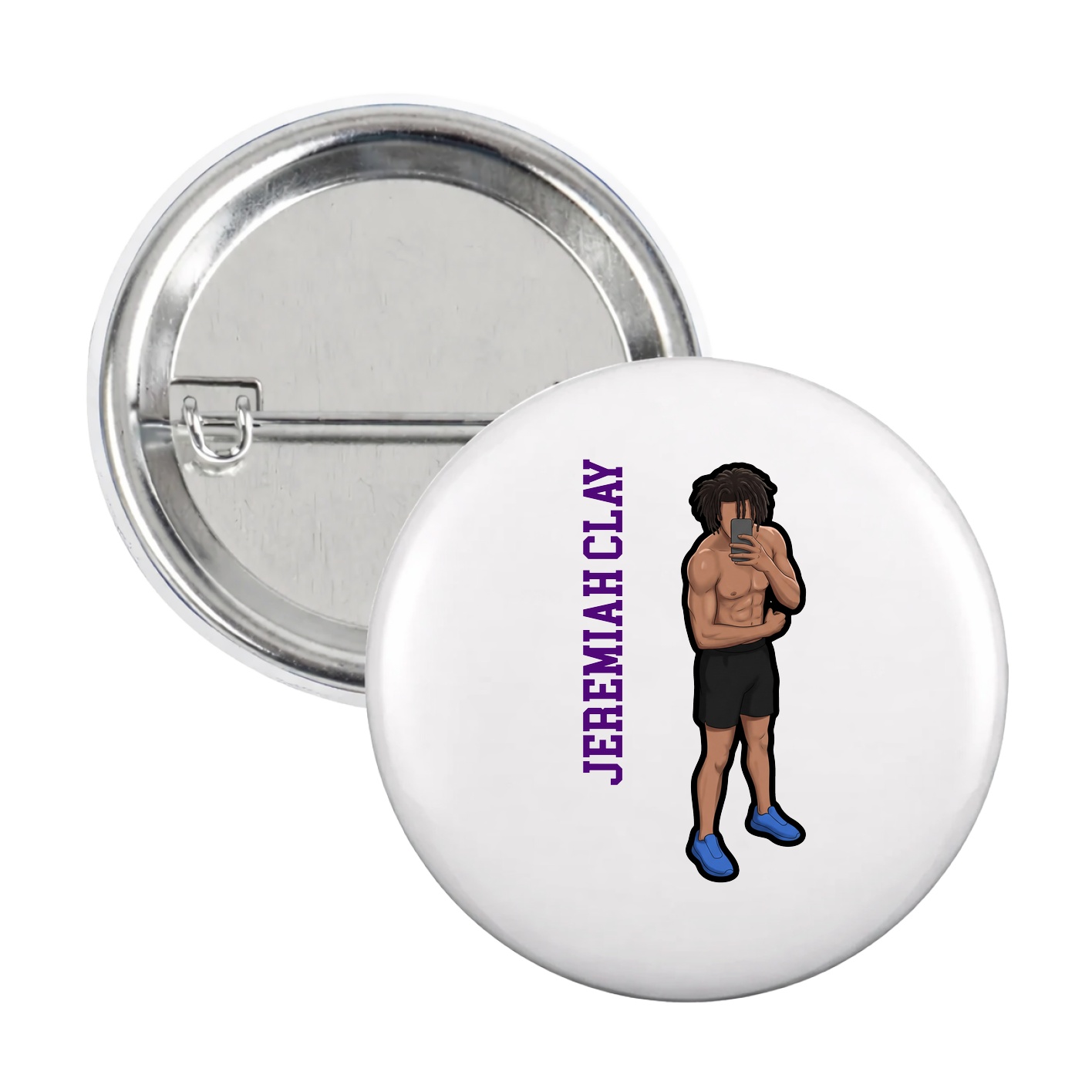 Game Day Button — Name Vertical in White