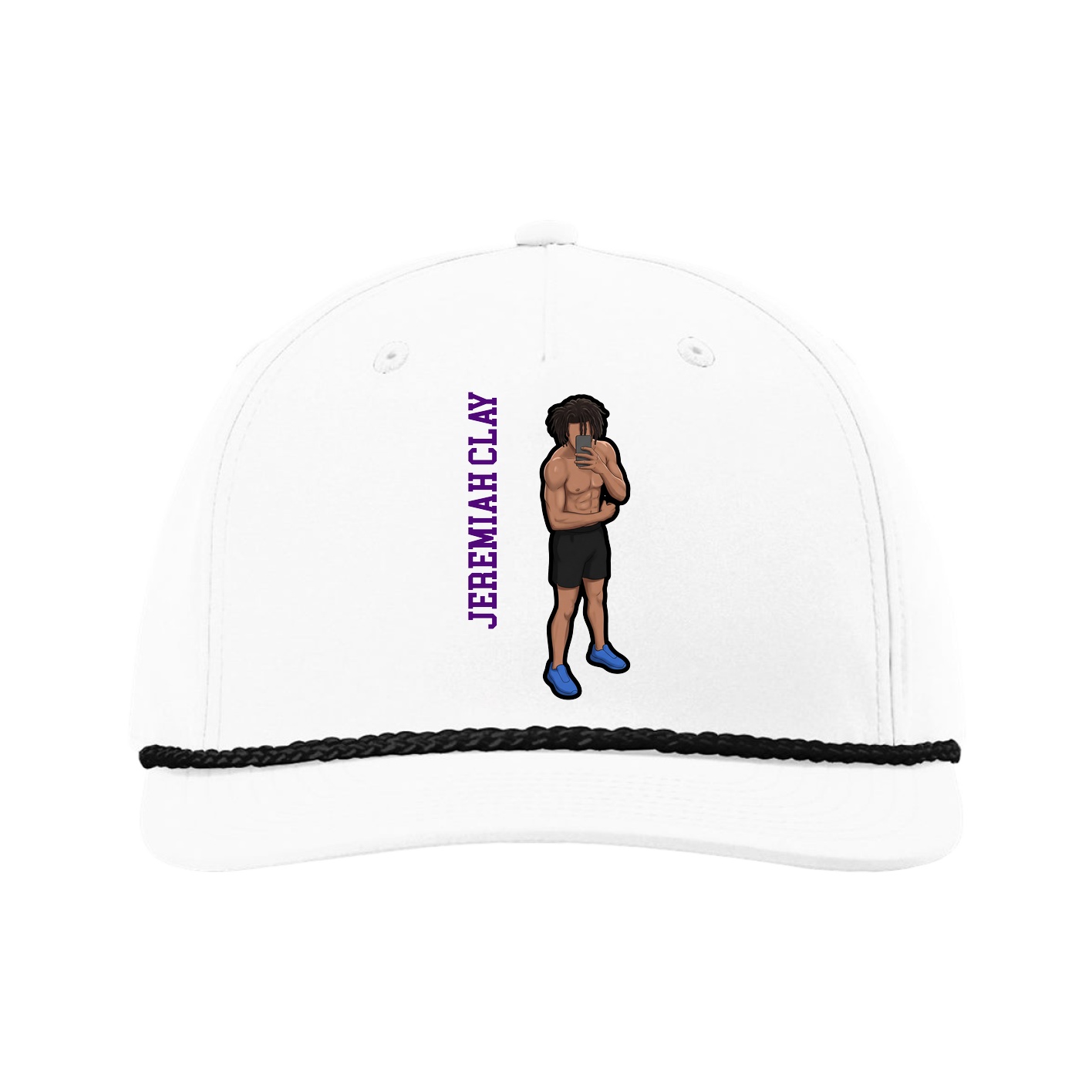 Five-Panel Classic Rope Cap — Name Vertical in White