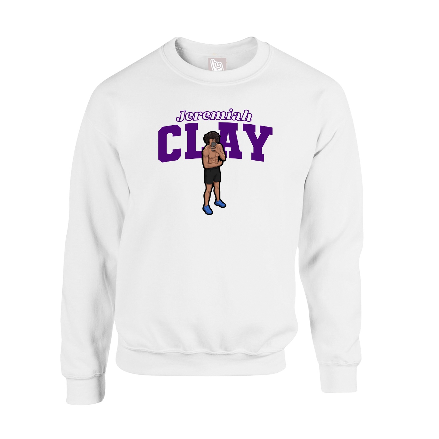 Fleece Crew — Name Arch in White