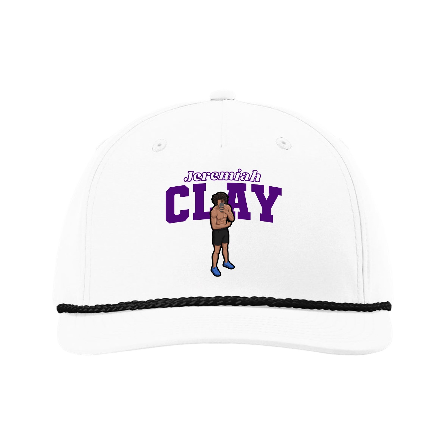 Five-Panel Classic Rope Cap — Name Arch in White
