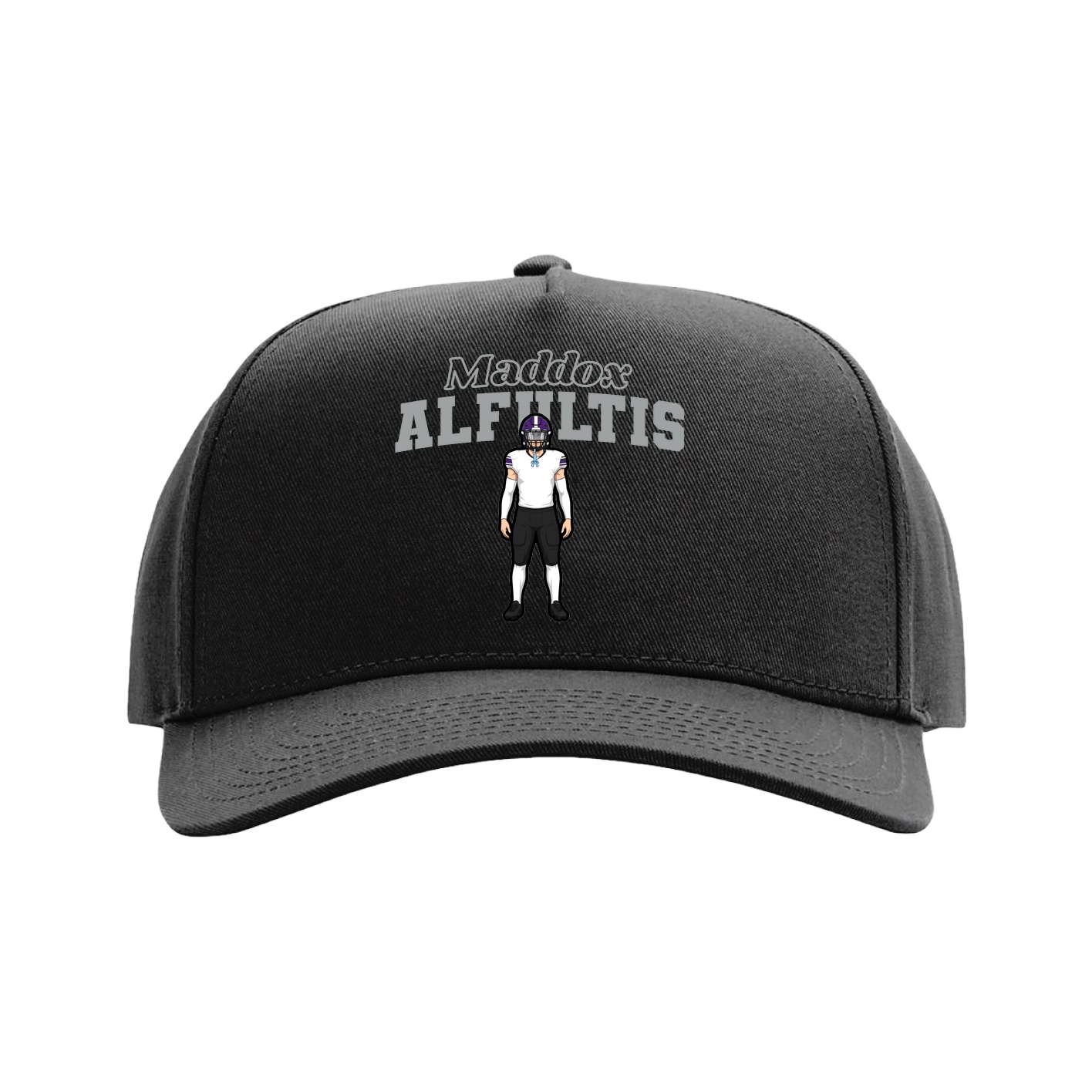 Full Fabric Five-Panel Champ Cap — Name Arch in Black