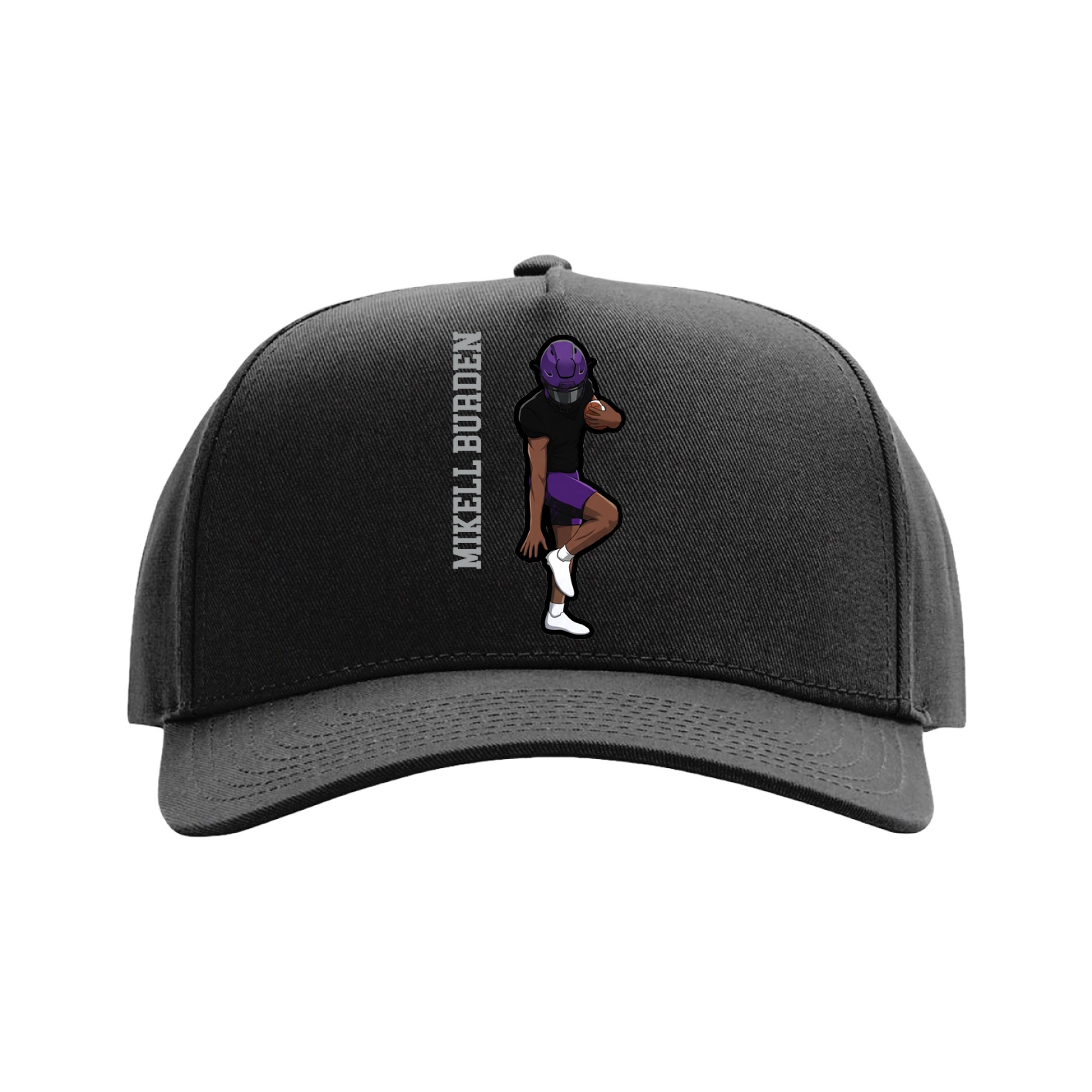 Full Fabric Five-Panel Champ Cap — Name Vertical in Black