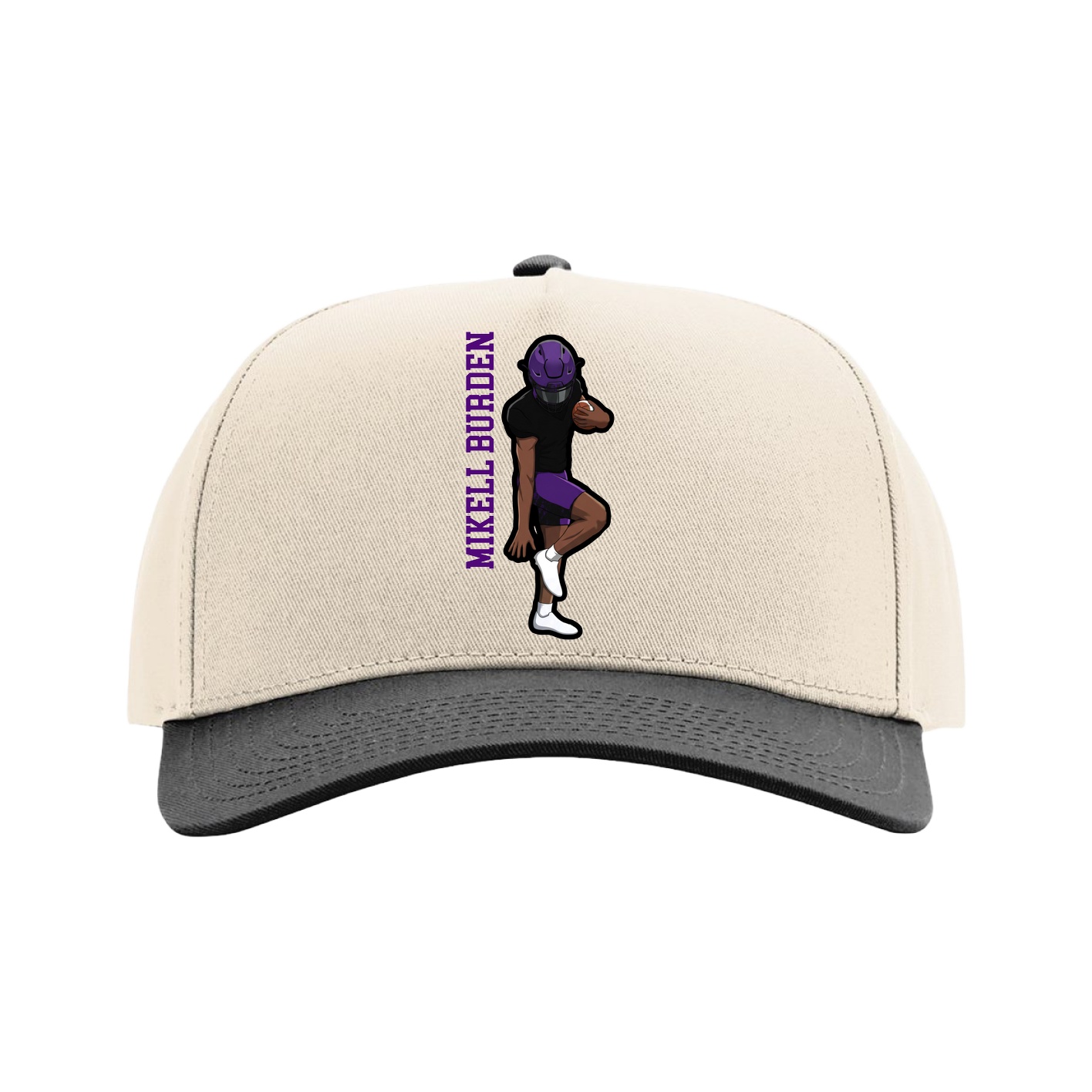 Full Fabric Five-Panel Champ Cap — Name Vertical in Cream/Black