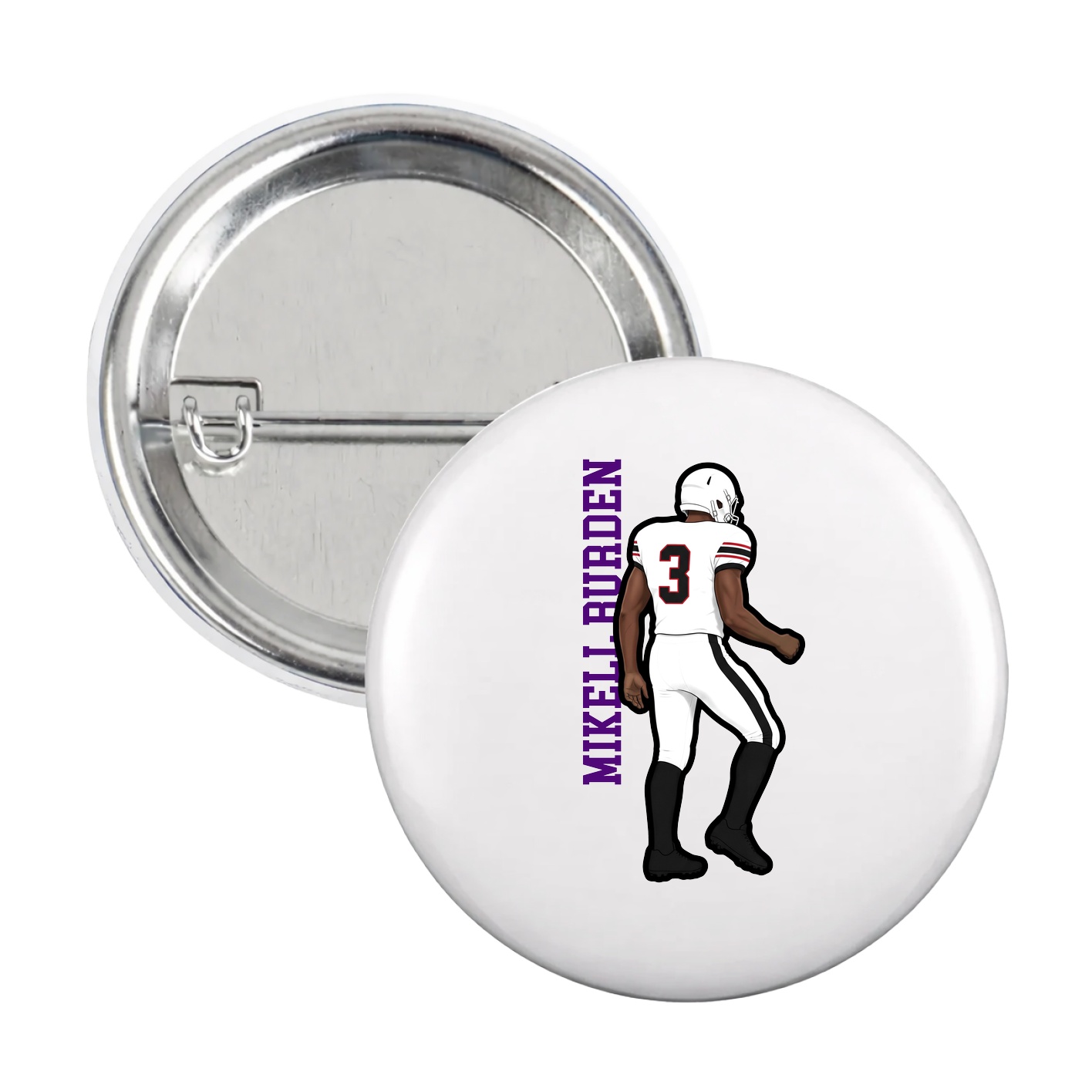 Game Day Button — Name Vertical in White