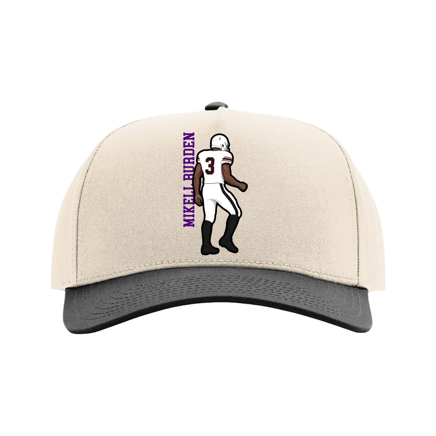 Full Fabric Five-Panel Champ Cap — Name Vertical in Cream/Black