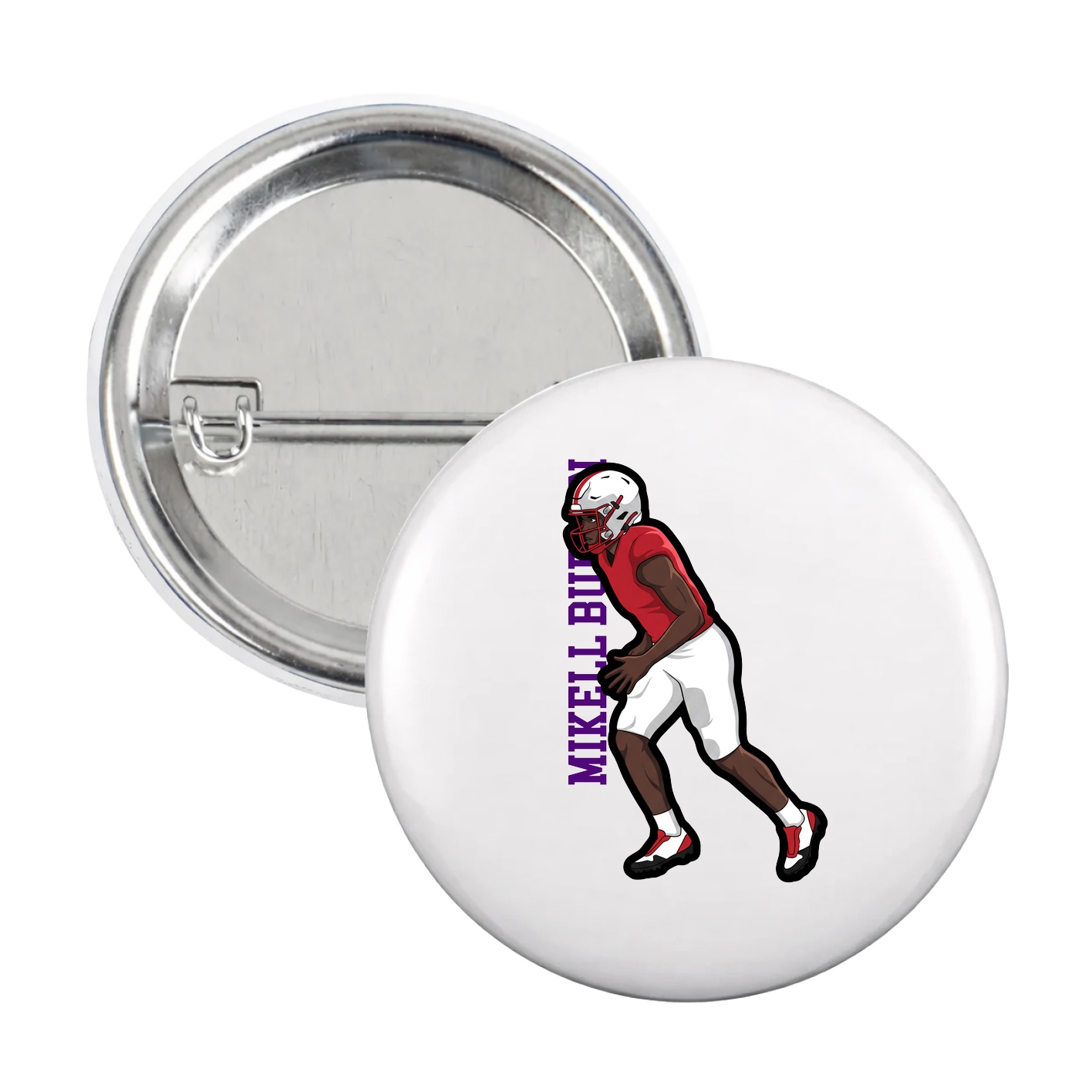 Game Day Button — Name Vertical in White