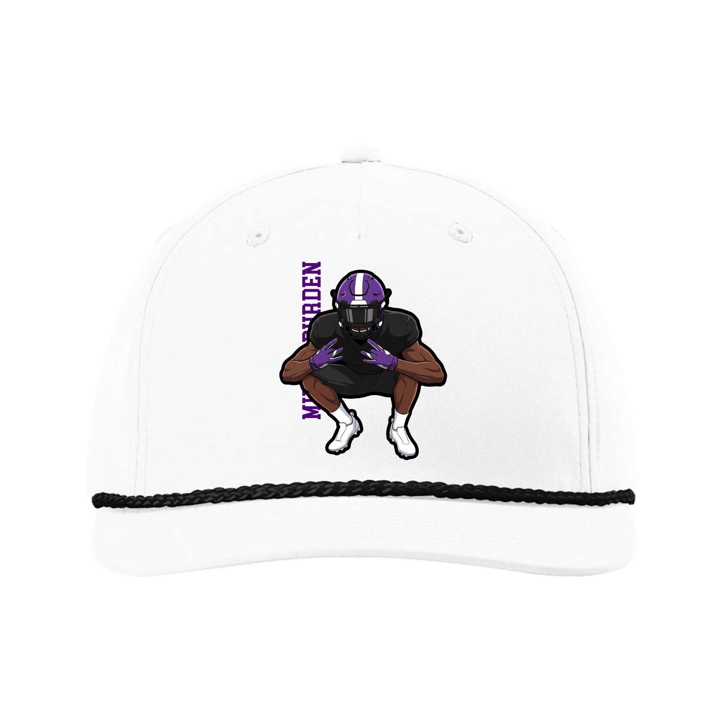 Five-Panel Classic Rope Cap — Name Vertical in White