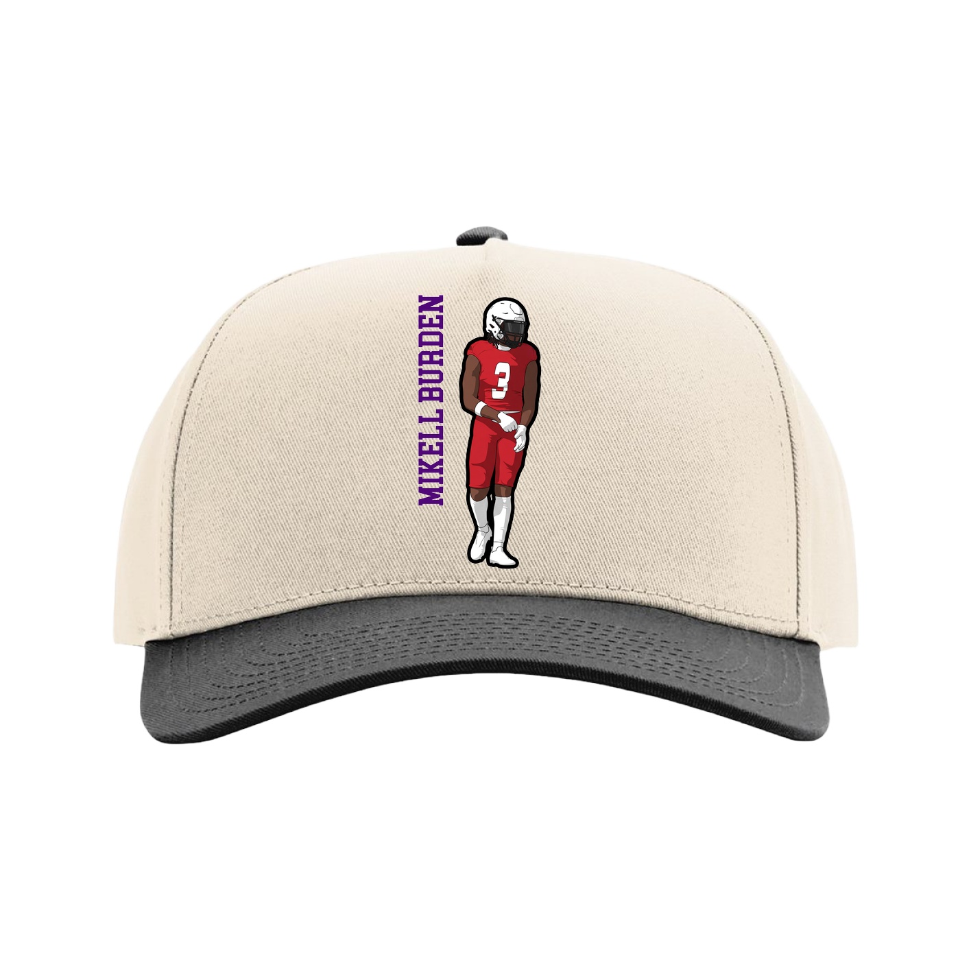 Full Fabric Five-Panel Champ Cap — Name Vertical in Cream/Black