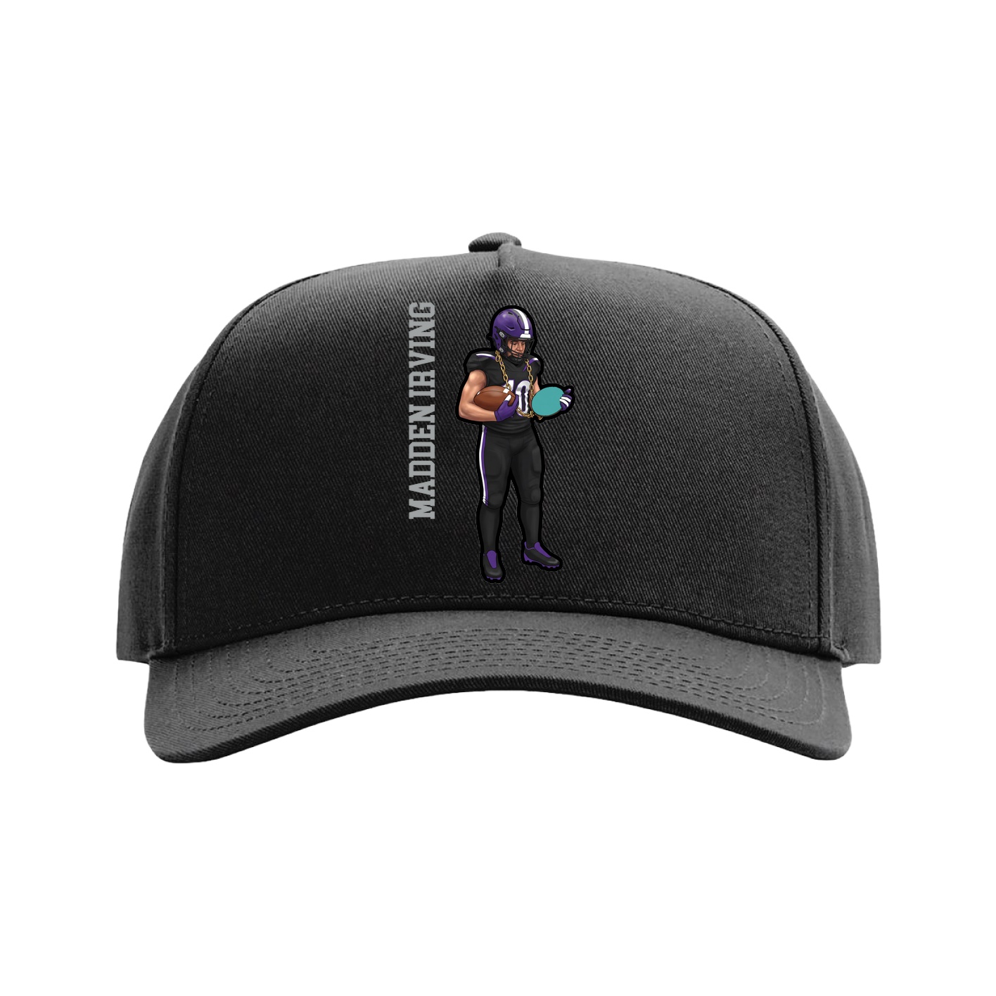 Full Fabric Five-Panel Champ Cap — Name Vertical in Black