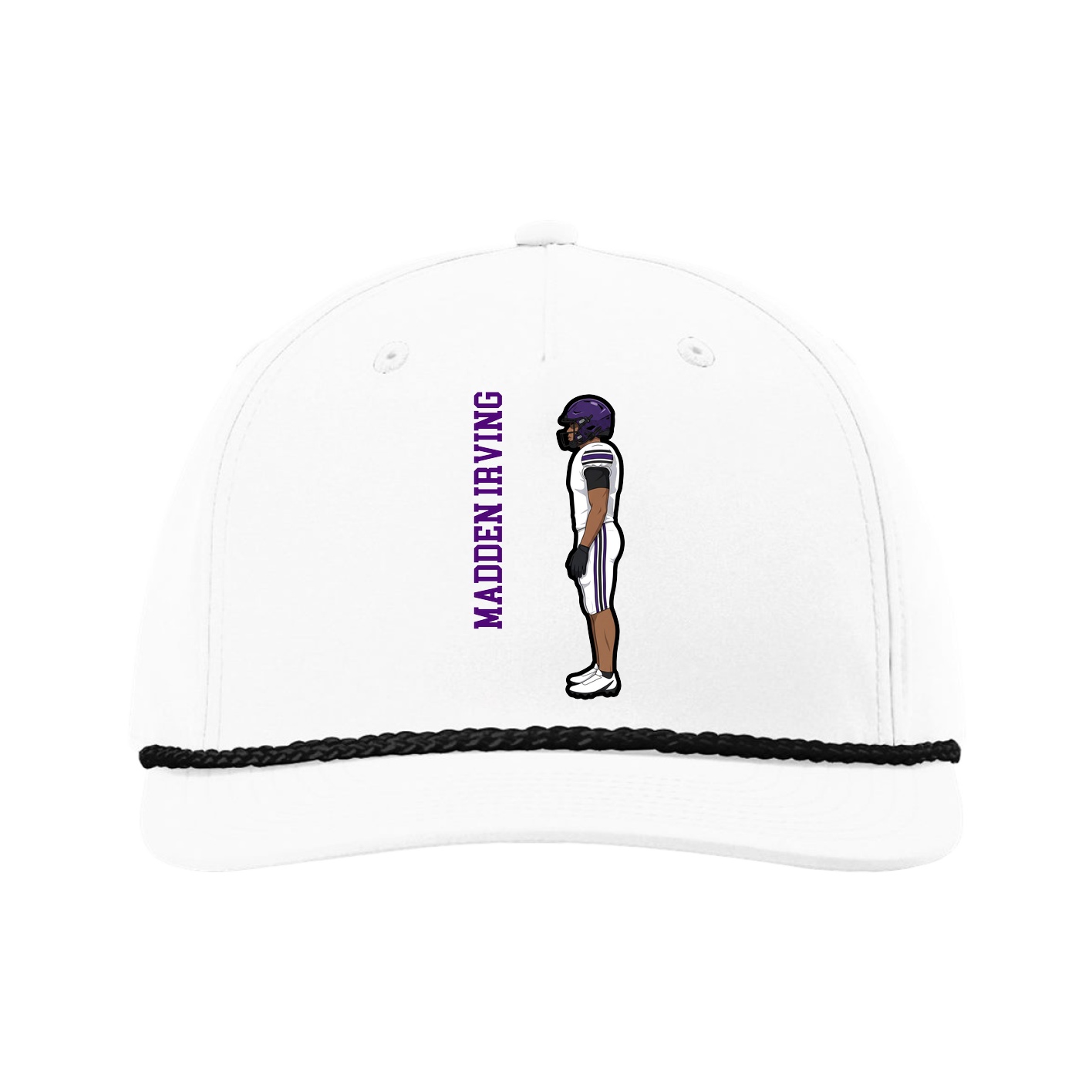 Five-Panel Classic Rope Cap — Name Vertical in White