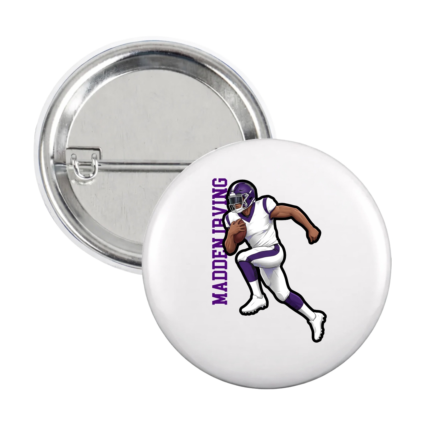 Game Day Button — Name Vertical in White