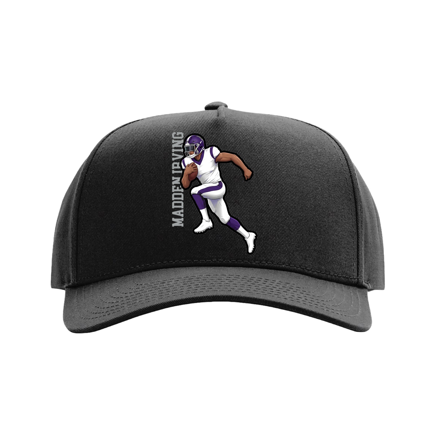 Full Fabric Five-Panel Champ Cap — Name Vertical in Black