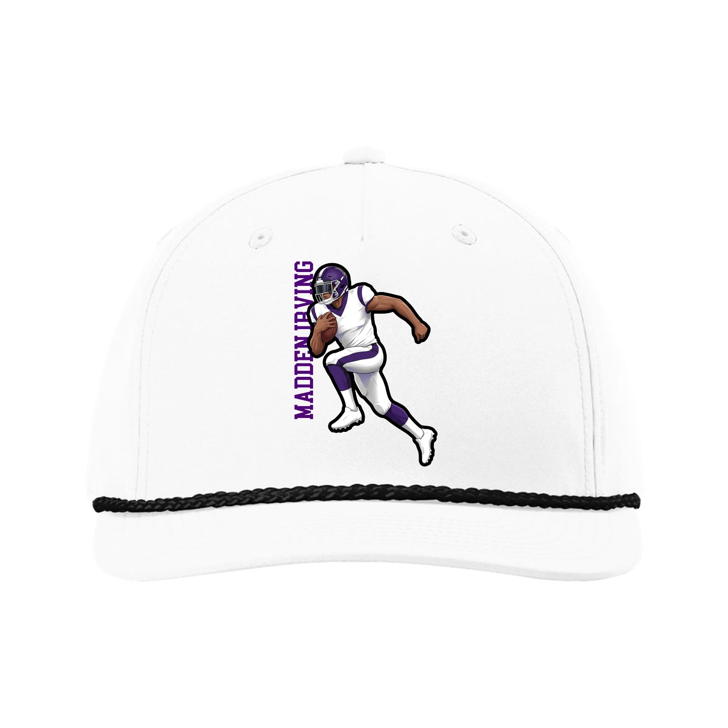 Five-Panel Classic Rope Cap — Name Vertical in White