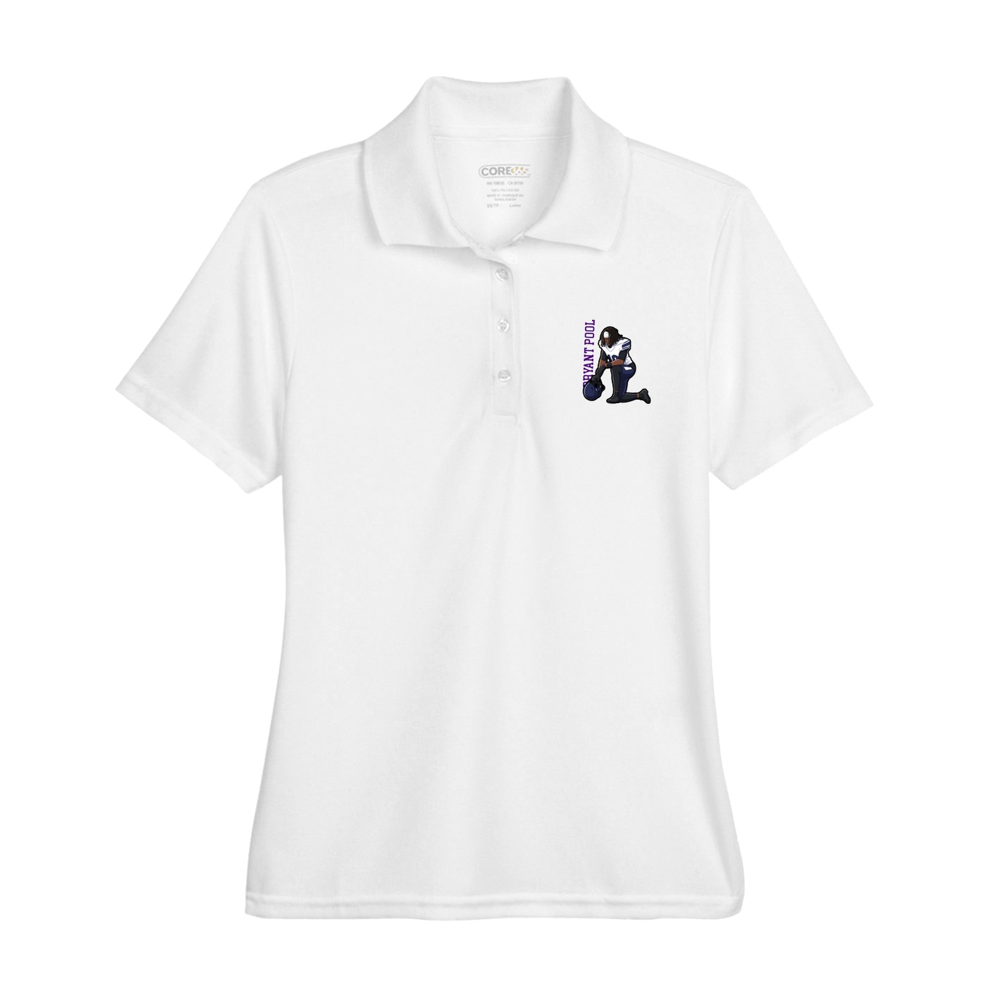 Womens Performance Polo — Name Vertical in White