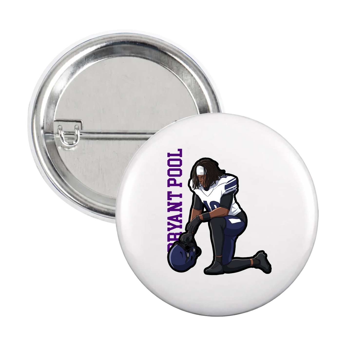 Game Day Button — Name Vertical in White