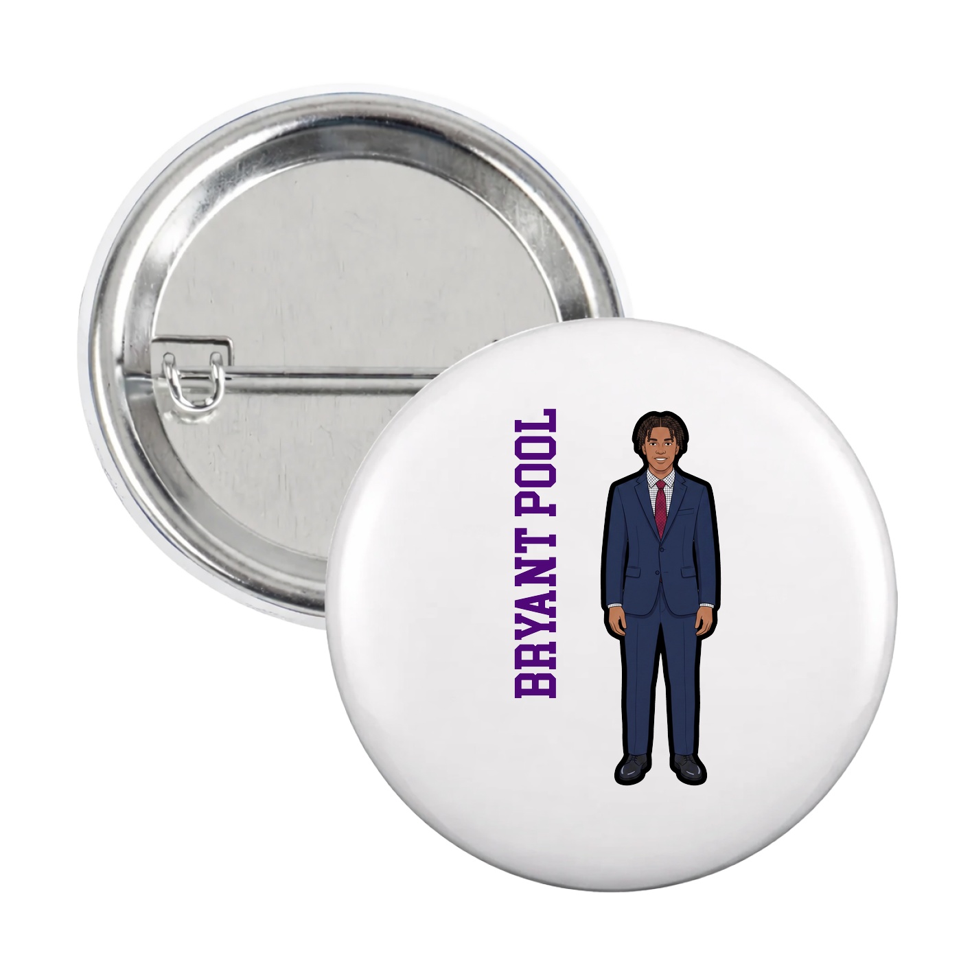 Game Day Button — Name Vertical in White