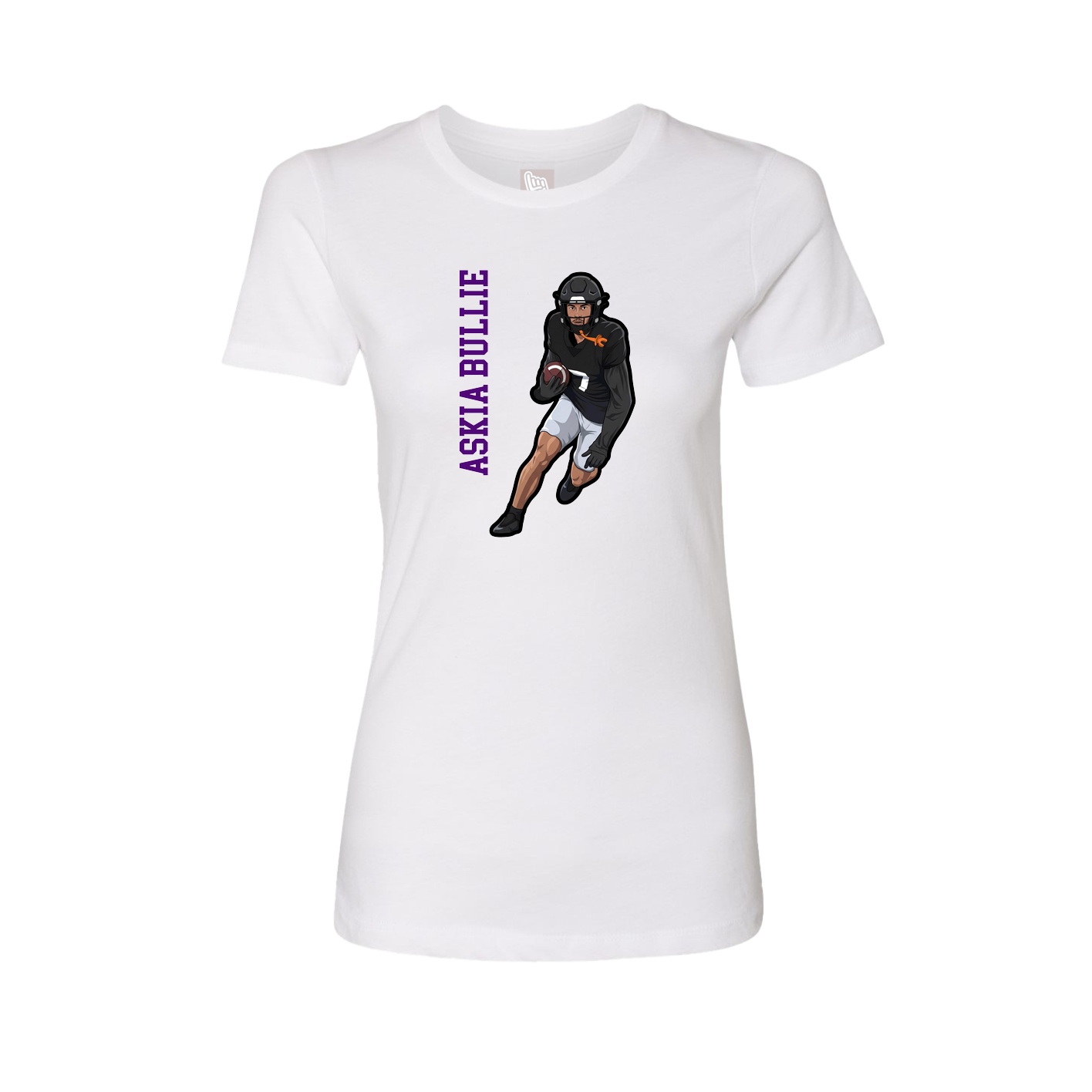 Womens Tee — Name Vertical in White