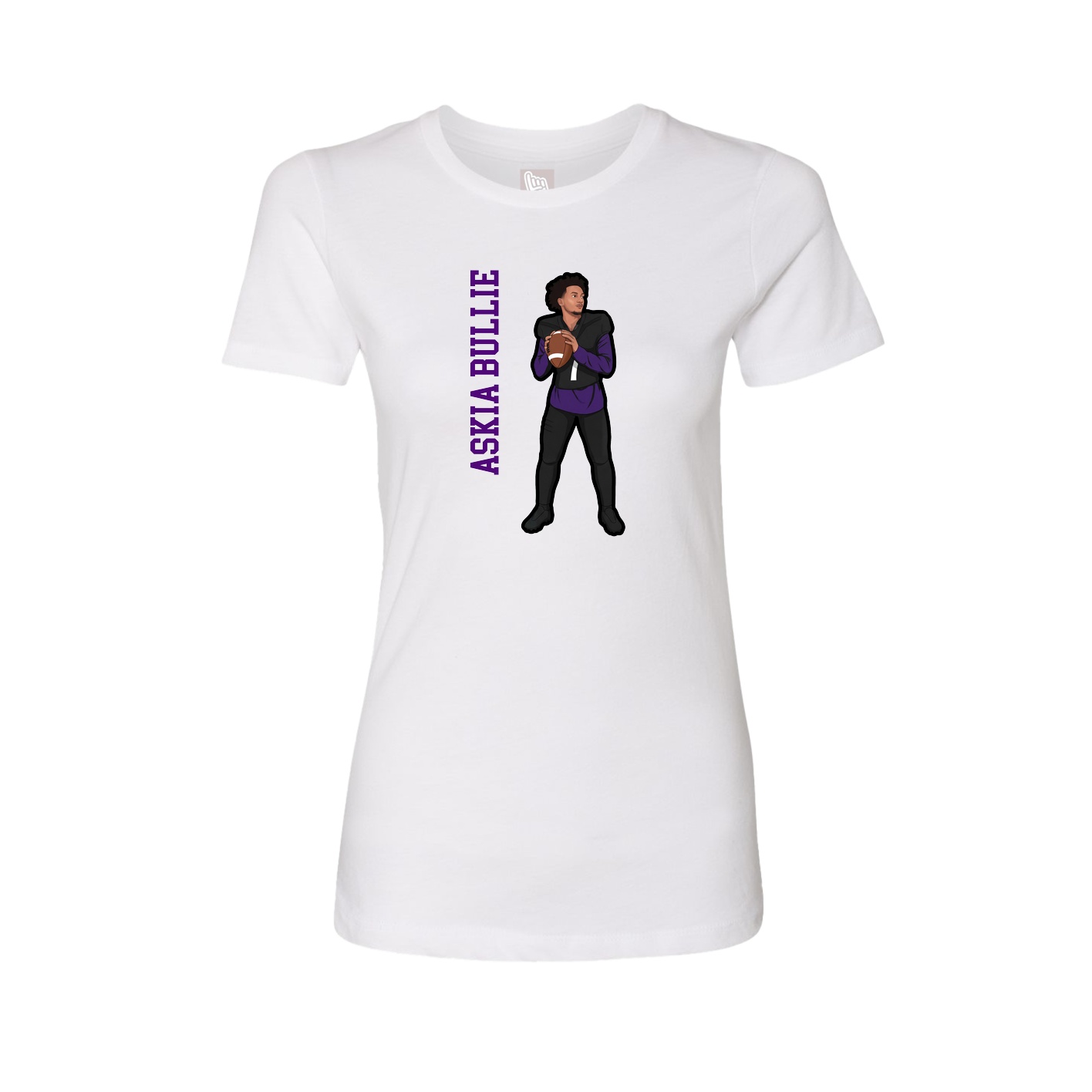 Womens Tee — Name Vertical in White