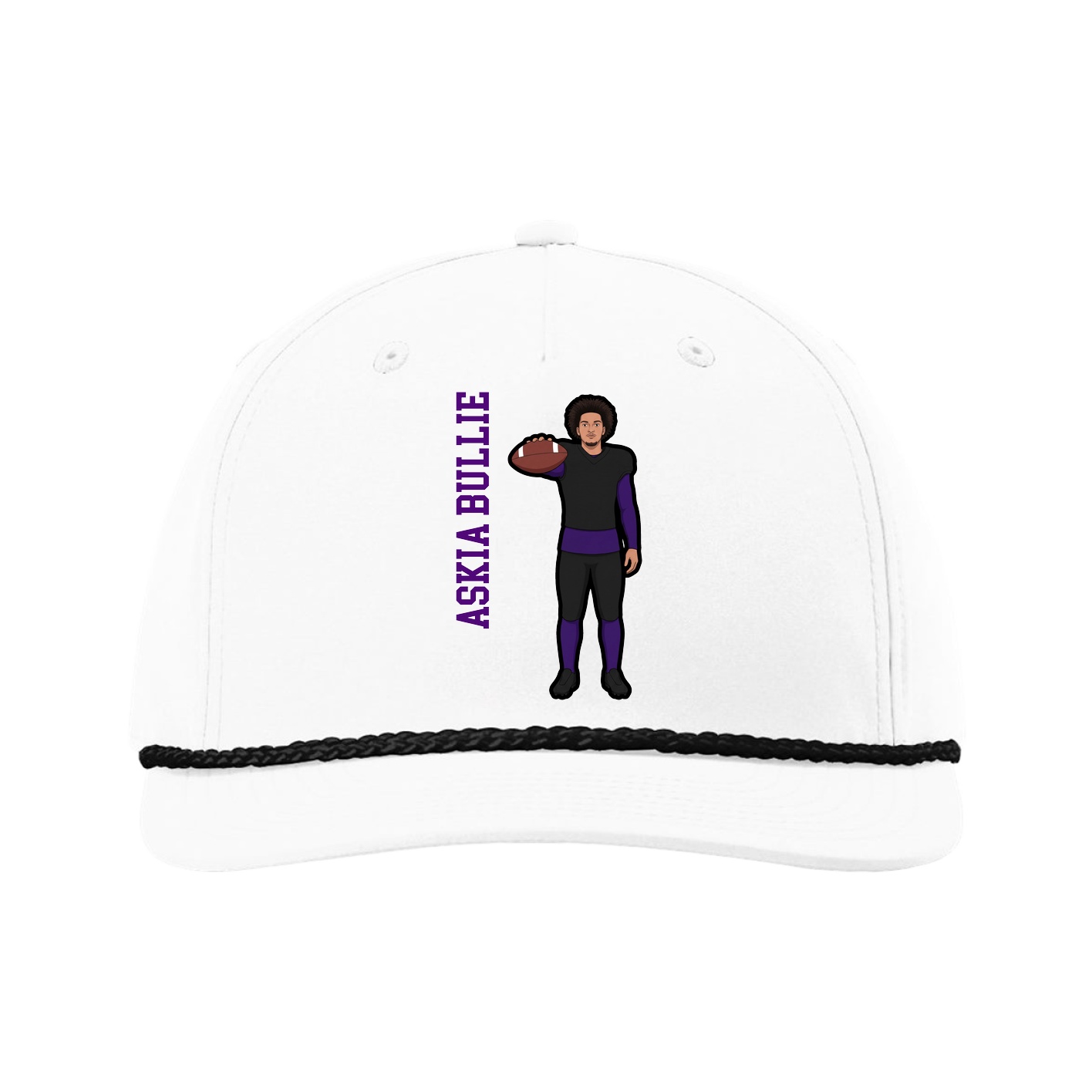 Five-Panel Classic Rope Cap — Name Vertical in White