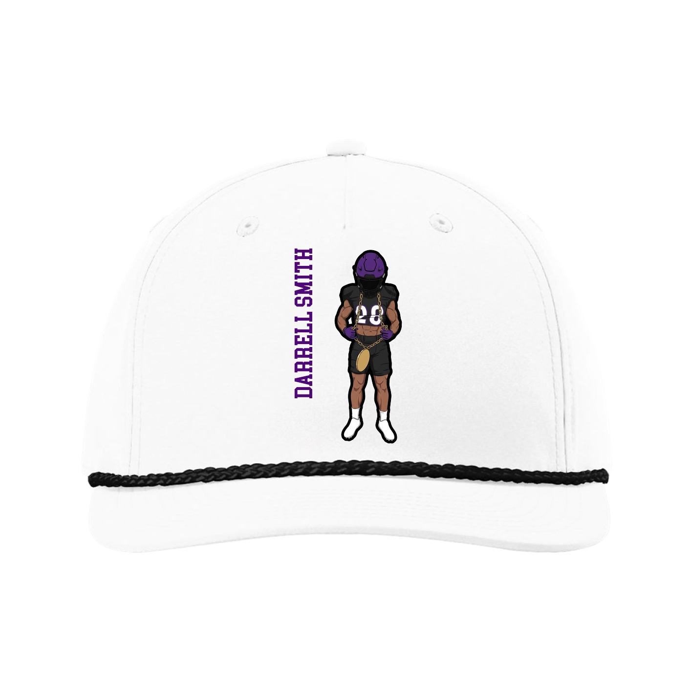 Five-Panel Classic Rope Cap — Name Vertical in White