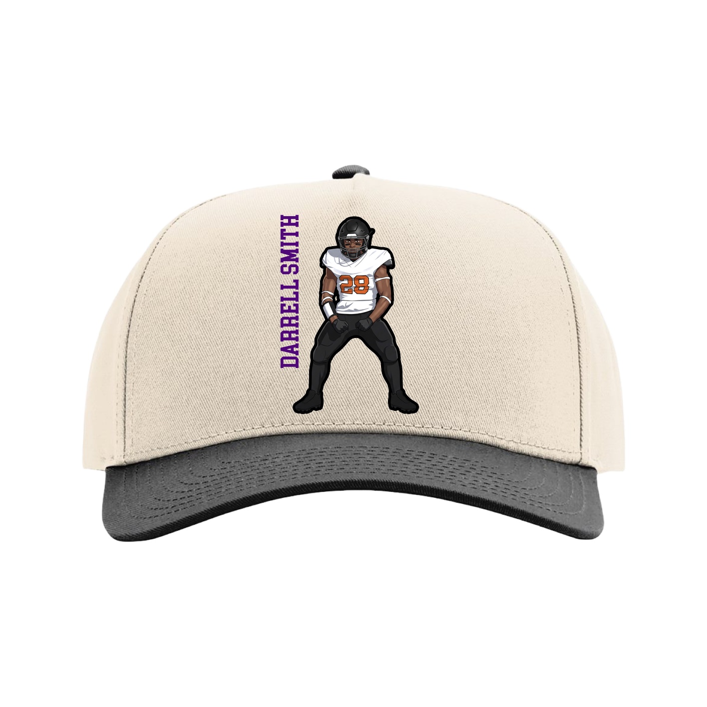 Full Fabric Five-Panel Champ Cap — Name Vertical in Cream/Black