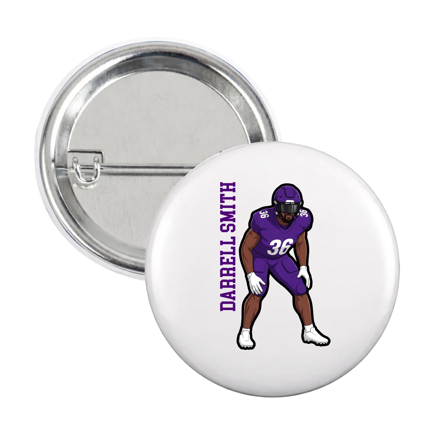 Game Day Button — Name Vertical in White