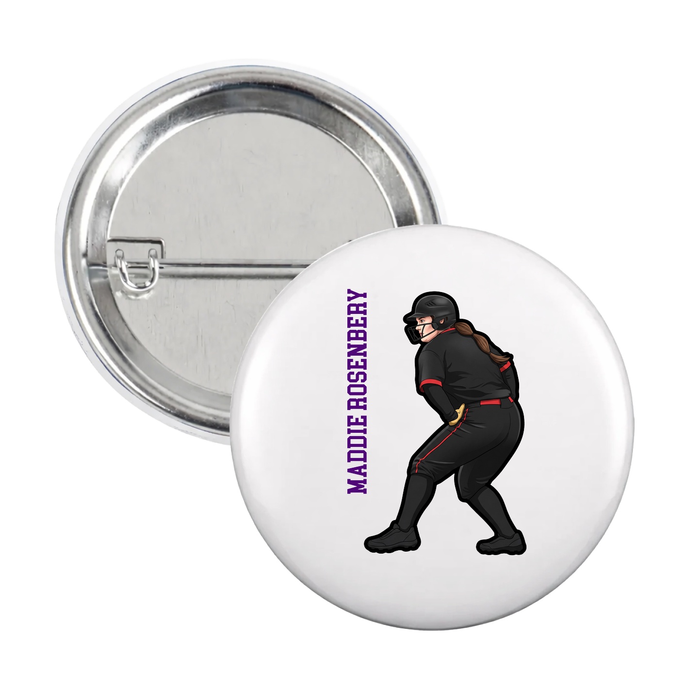 Game Day Button — Name Vertical in White