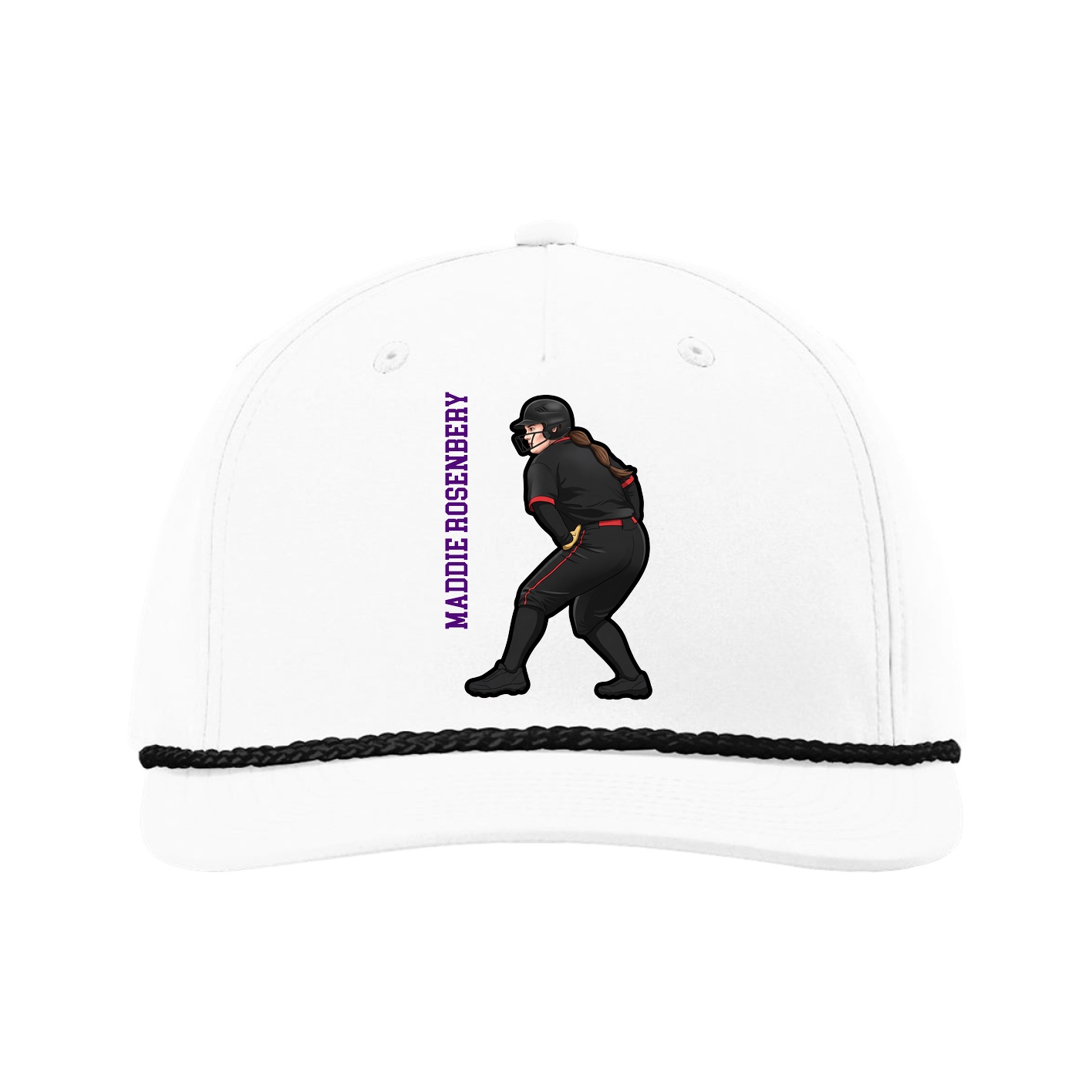 Five-Panel Classic Rope Cap — Name Vertical in White