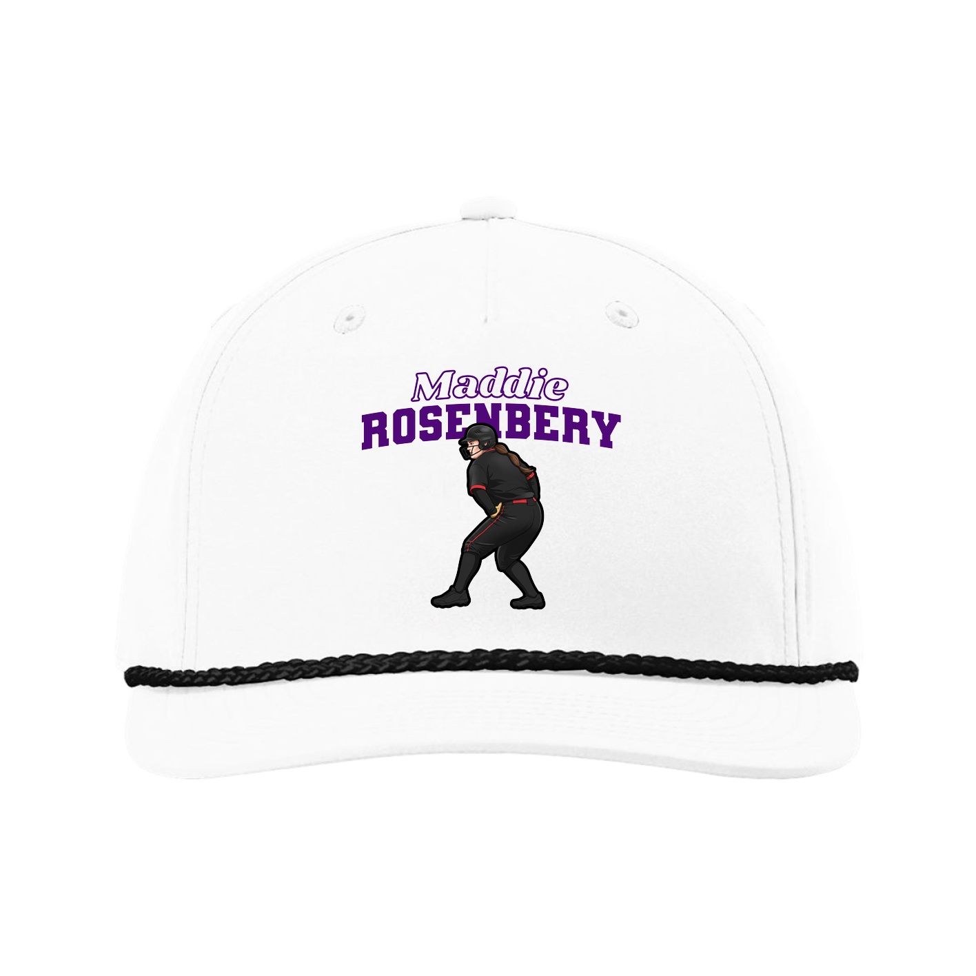 Five-Panel Classic Rope Cap — Name Arch in White