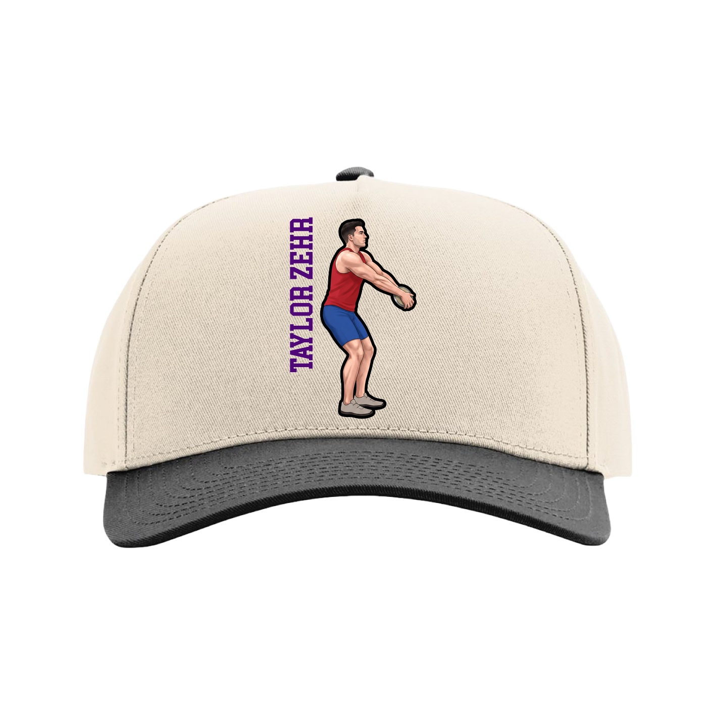 Full Fabric Five-Panel Champ Cap — Name Vertical in Cream/Black