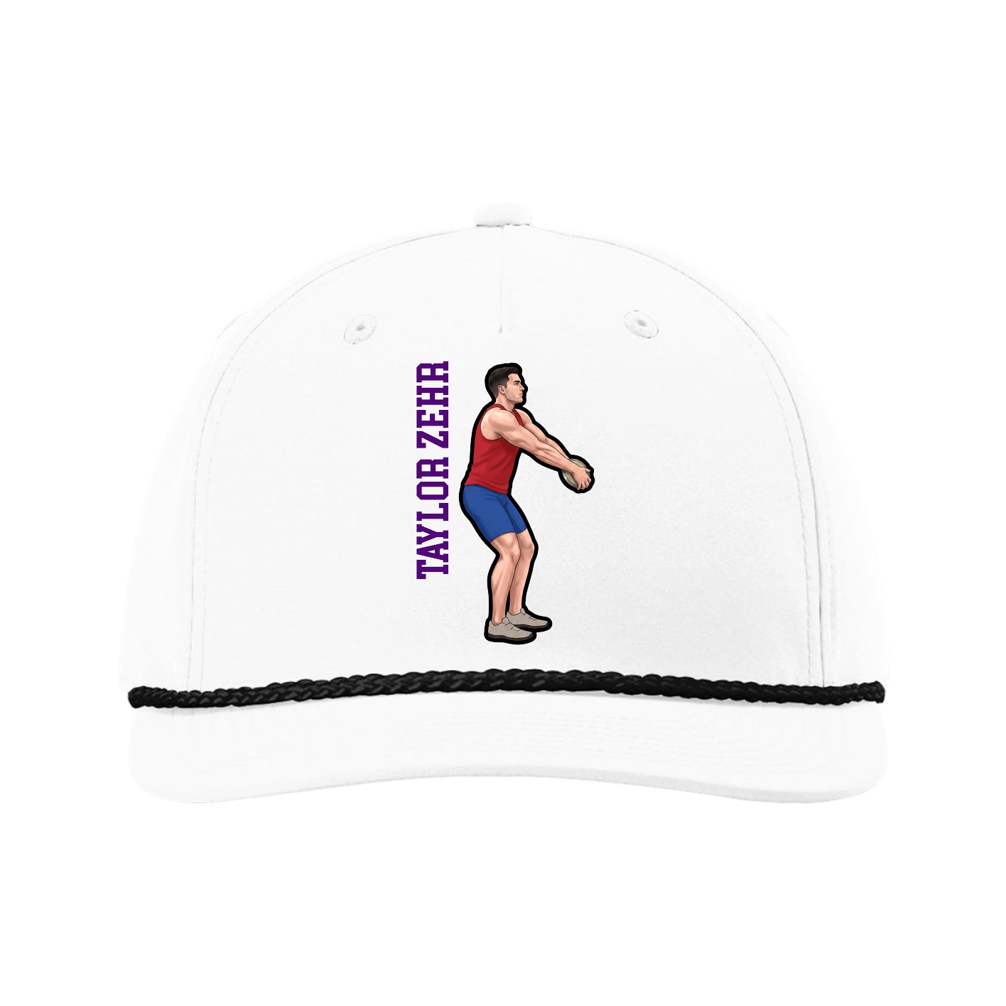 Five-Panel Classic Rope Cap — Name Vertical in White