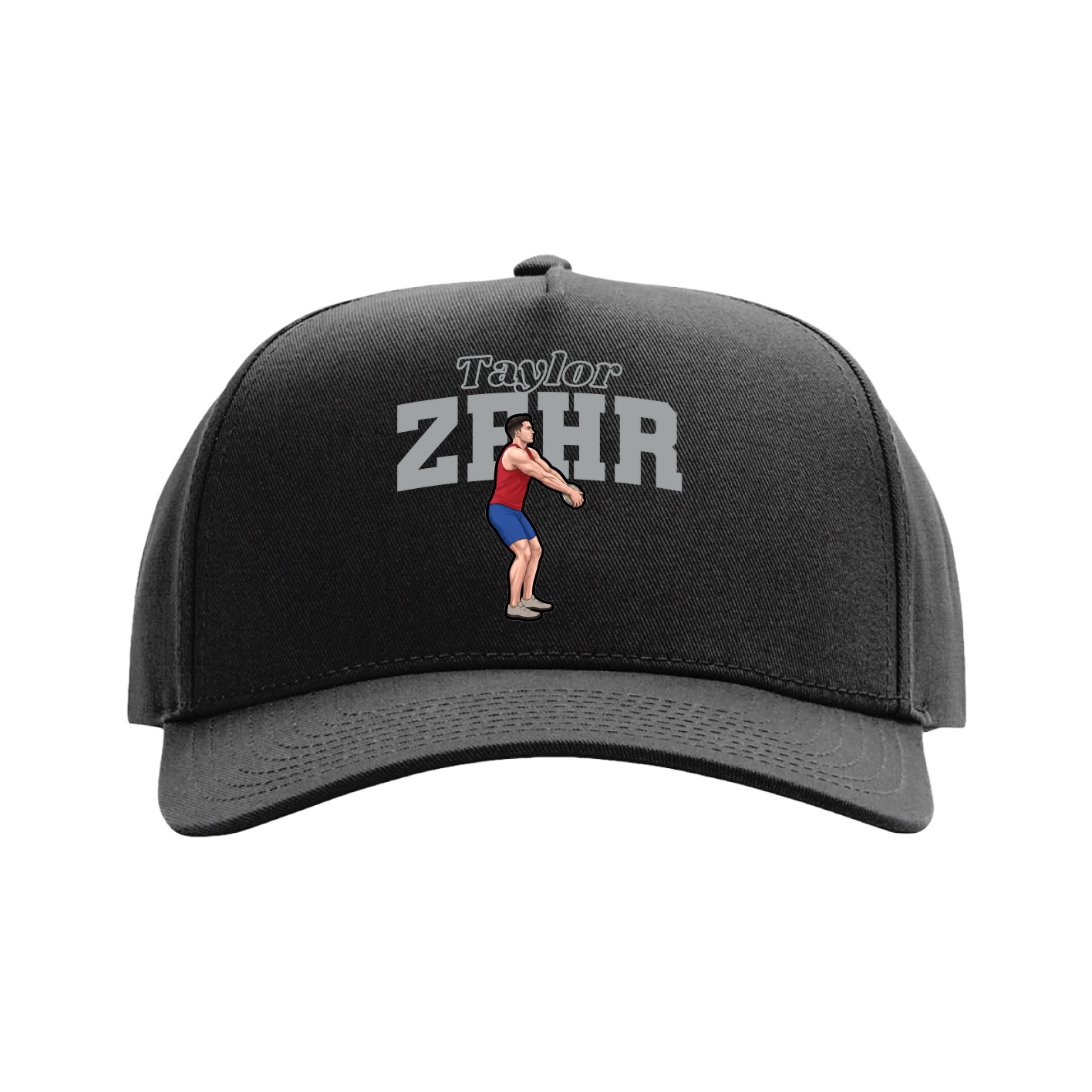 Full Fabric Five-Panel Champ Cap — Name Arch in Black
